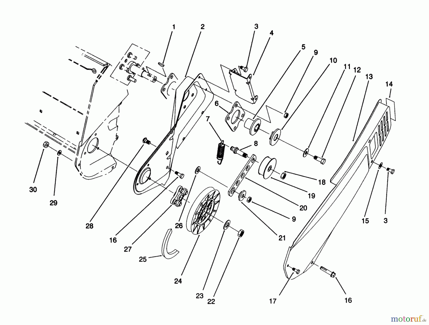  Toro Neu Snow Blowers/Snow Throwers Seite 1 38176 - Toro CCR Powerlite Snowthrower, 1992 (2000001-2999999) PULLEY & BELT COVER ASSEMBLY