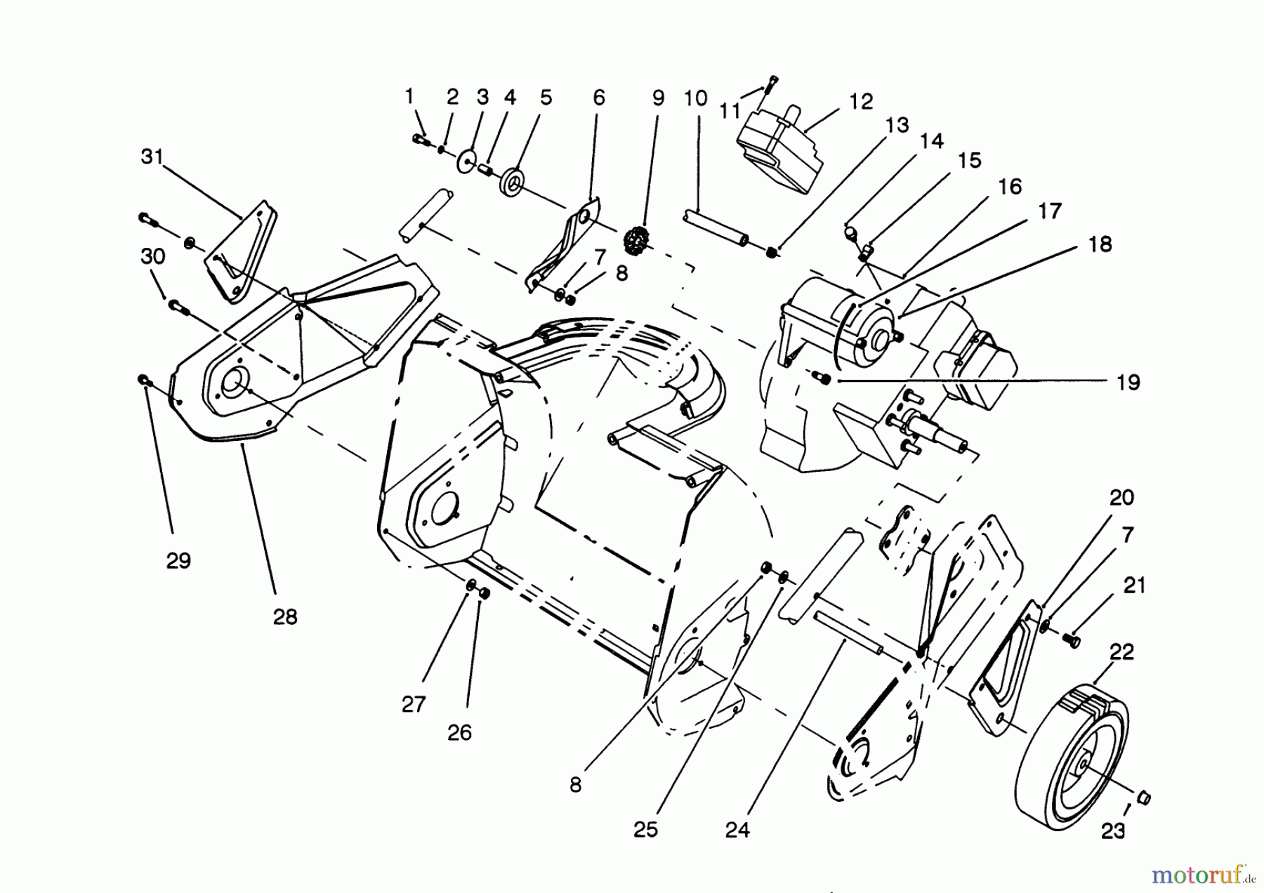  Toro Neu Snow Blowers/Snow Throwers Seite 1 38171 - Toro CCR Powerlite Snowthrower, 1993 (3900001-3999999) ENGINE & WHEEL ASSEMBLY