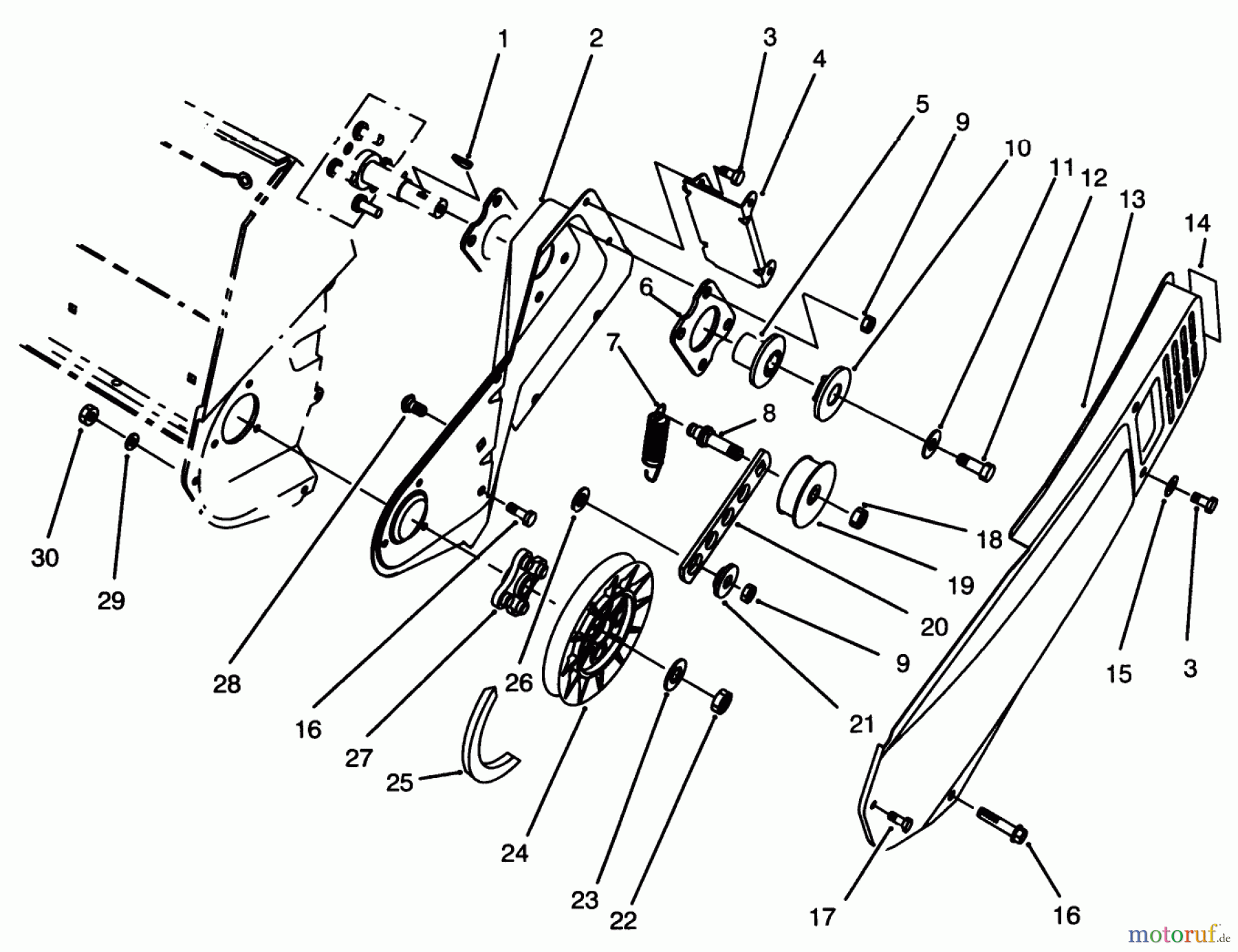  Toro Neu Snow Blowers/Snow Throwers Seite 1 38171 - Toro CCR Powerlite Snowthrower, 1995 (59000001-59999999) PULLEY & BELT COVER ASSEMBLY