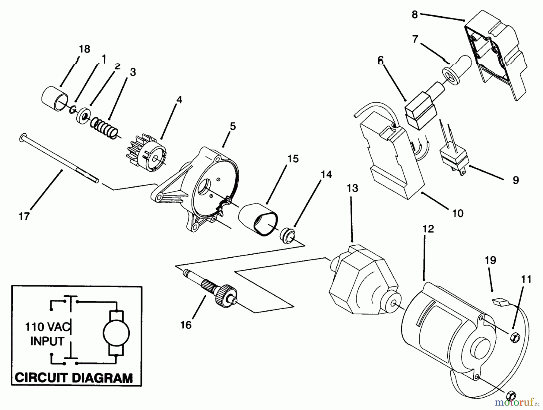  Toro Neu Snow Blowers/Snow Throwers Seite 1 38176 - Toro CCR Powerlite Snowthrower, 1996 (6900001-6999999) STARTER MOTOR ASSEMBLY & SWITCH HOUSING (MODEL 38176 ONLY)