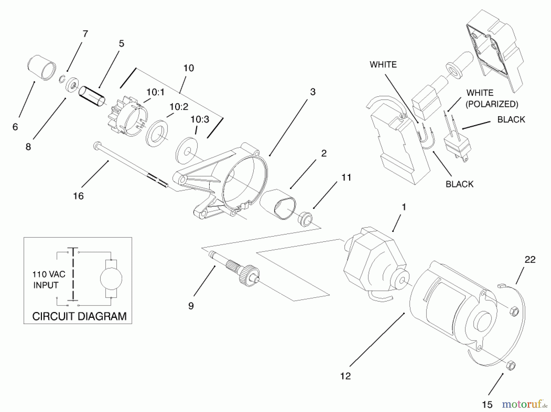 Toro Neu Snow Blowers/Snow Throwers Seite 1 38182 - Toro CCR Powerlite Snowthrower, 2001 (210000001-210999999) MOTOR & SWITCH HOUSING ASSEMBLY (MODEL NO. 38182)(120 VOLT)