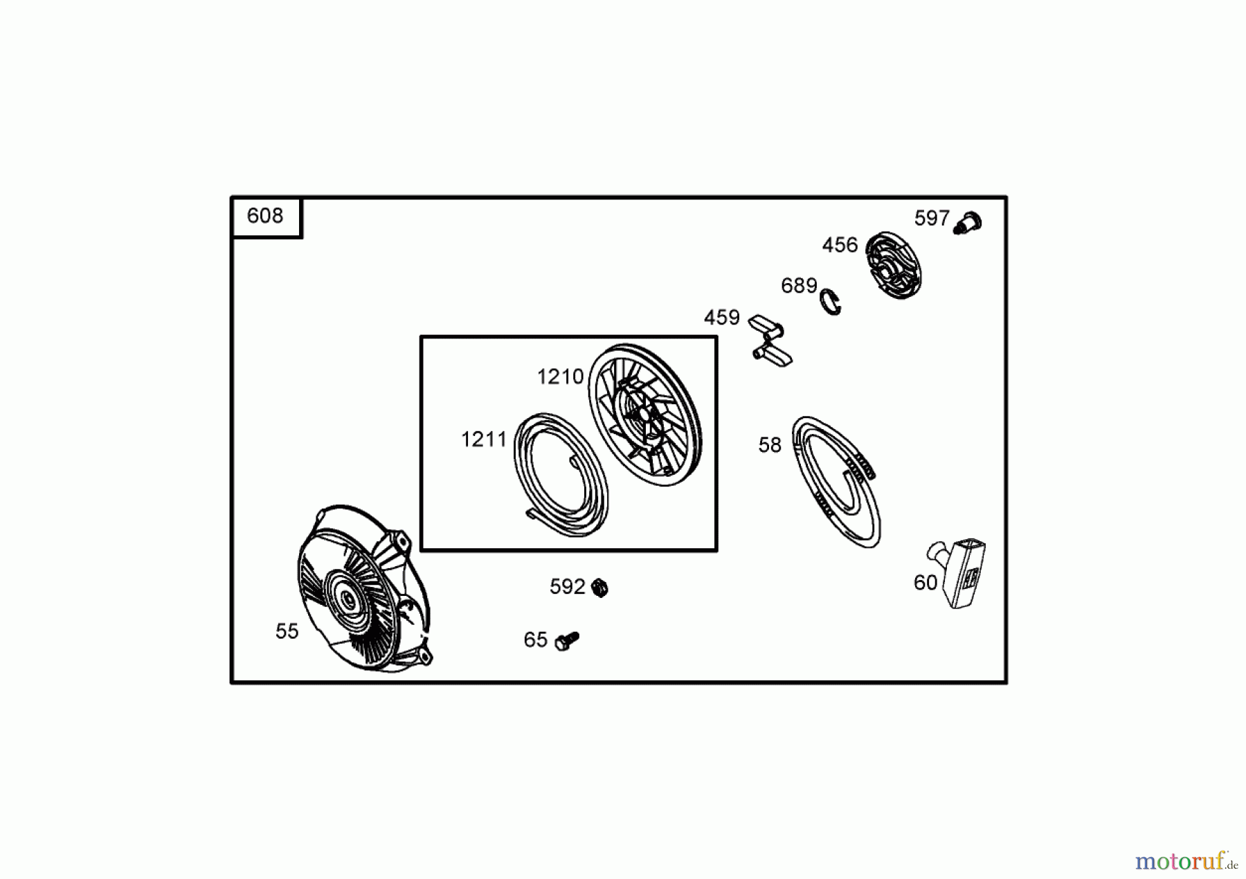 Toro Neu Blowers/Vacuums/Chippers/Shredders 62925 - Toro 206cc OHV Vacuum Blower, 2006 (260000001-260999999) STARTER ASSEMBLY BRIGGS AND STRATTON 126302-0245-E1