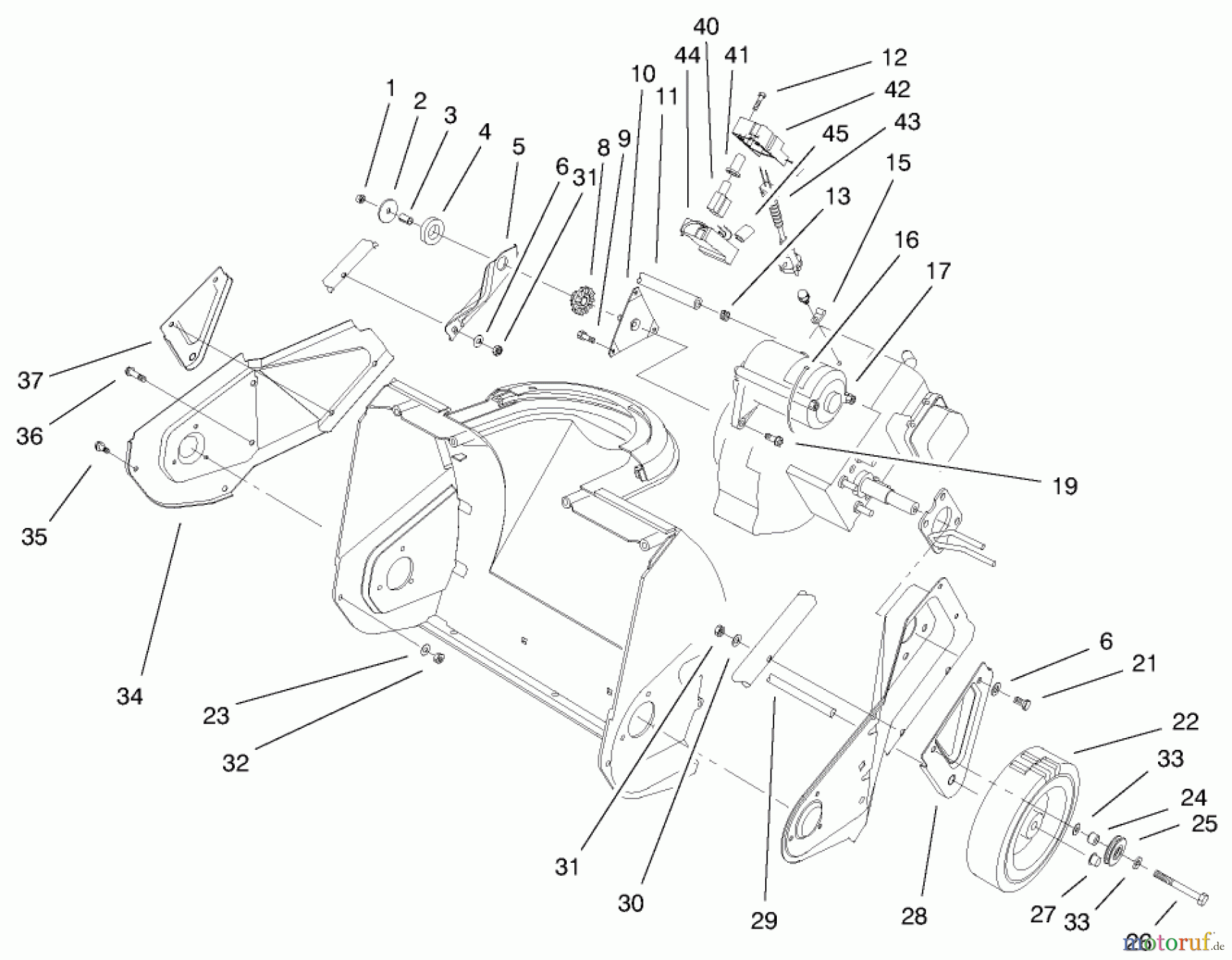  Toro Neu Snow Blowers/Snow Throwers Seite 1 38183 - Toro CCR Powerlite Snowthrower, 2000 (200000001-200999999) ENGINE, SIDE PLATE & WHEEL ASSEMBLY