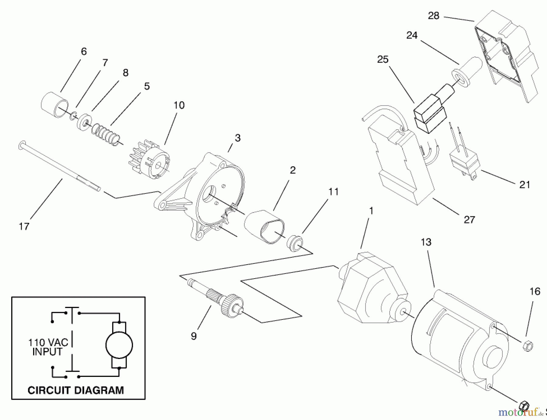  Toro Neu Snow Blowers/Snow Throwers Seite 1 38175 - Toro CCR Powerlite Snowthrower, 1997 (7900001-7999999) STARTER MOTOR ASSEMBLY & SWITCH HOUSING