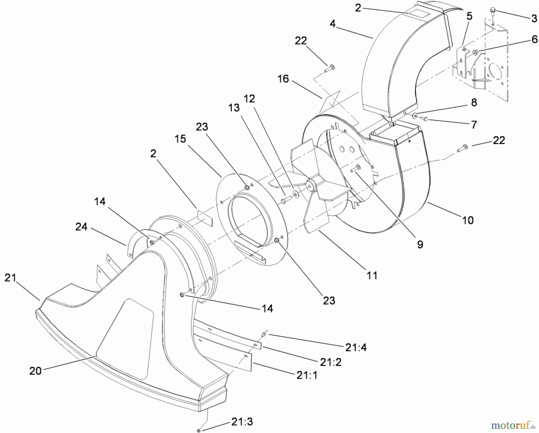  Toro Neu Blowers/Vacuums/Chippers/Shredders 62925 - Toro 206cc OHV Vacuum Blower, 2008 (280000001-280999999) BLOWER, FAN AND SNOUT ASSEMBLY