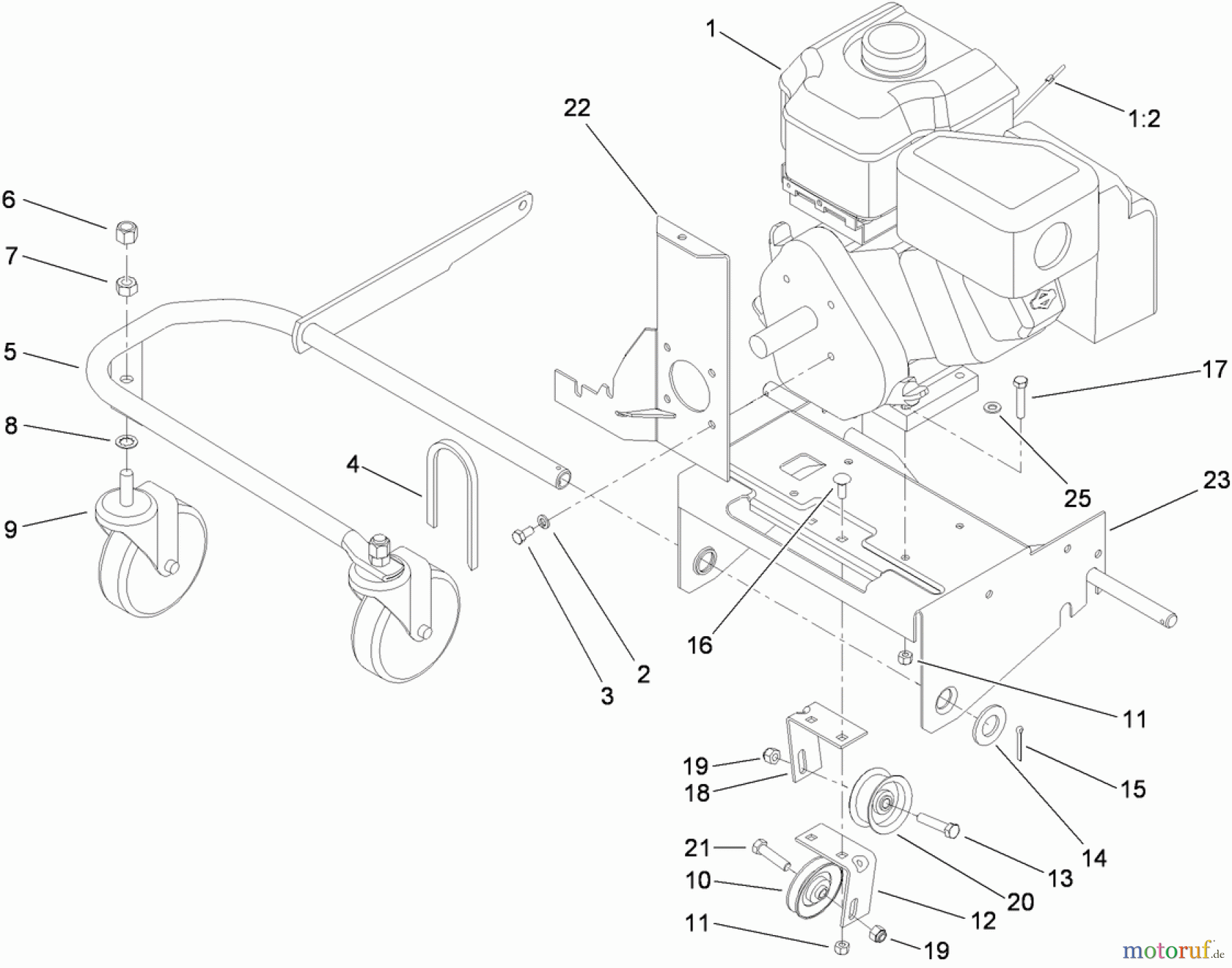 Toro Neu Blowers/Vacuums/Chippers/Shredders 62925 - Toro 206cc OHV Vacuum Blower, 2009 (290000001-290999999) ENGINE AND FRONT WHEEL ASSEMBLY
