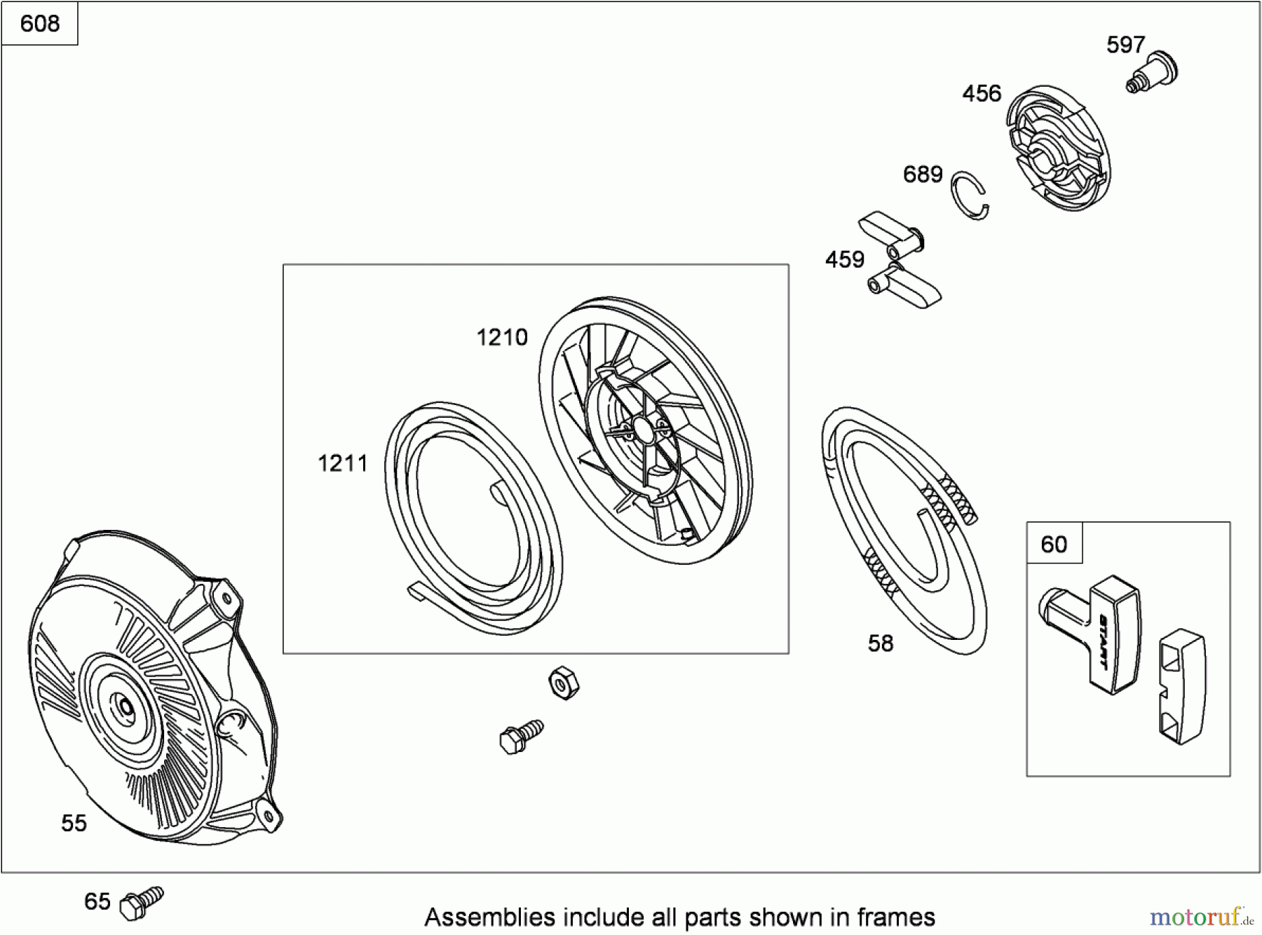  Toro Neu Blowers/Vacuums/Chippers/Shredders 62925 - Toro 206cc OHV Vacuum Blower, 2009 (290000001-290999999) REWIND STARTER ASSEMBLY BRIGGS AND STRATTON 126302-0321-B8