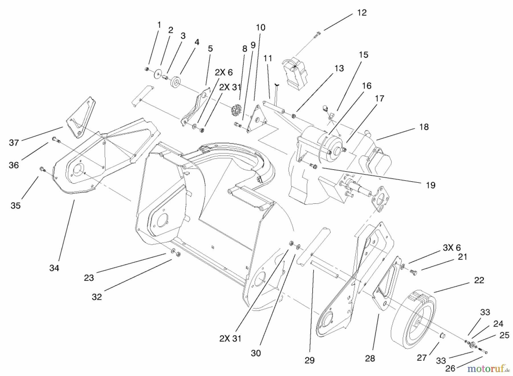 Toro Neu Snow Blowers/Snow Throwers Seite 1 38183 - Toro Powerlite Snowthrower, 2005 (250000001-250999999) ENGINE, SIDE PLATE AND WHEEL ASSEMBLY