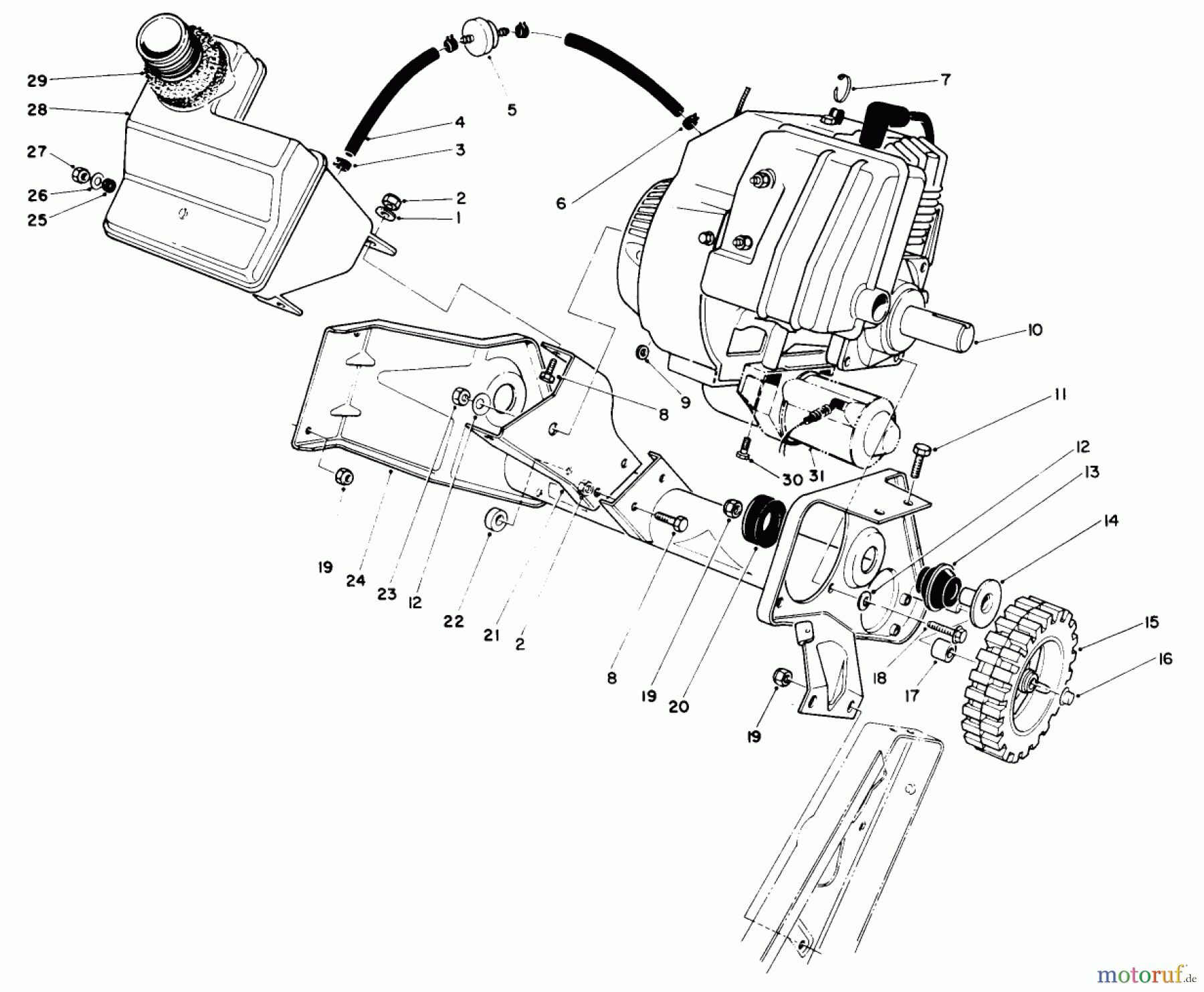Toro Neu Snow Blowers/Snow Throwers Seite 1 38185 - Toro CCR 2000 Snowthrower, 1989 (9000001-9999999) ENGINE & MAIN FRAME ASSEMBLY