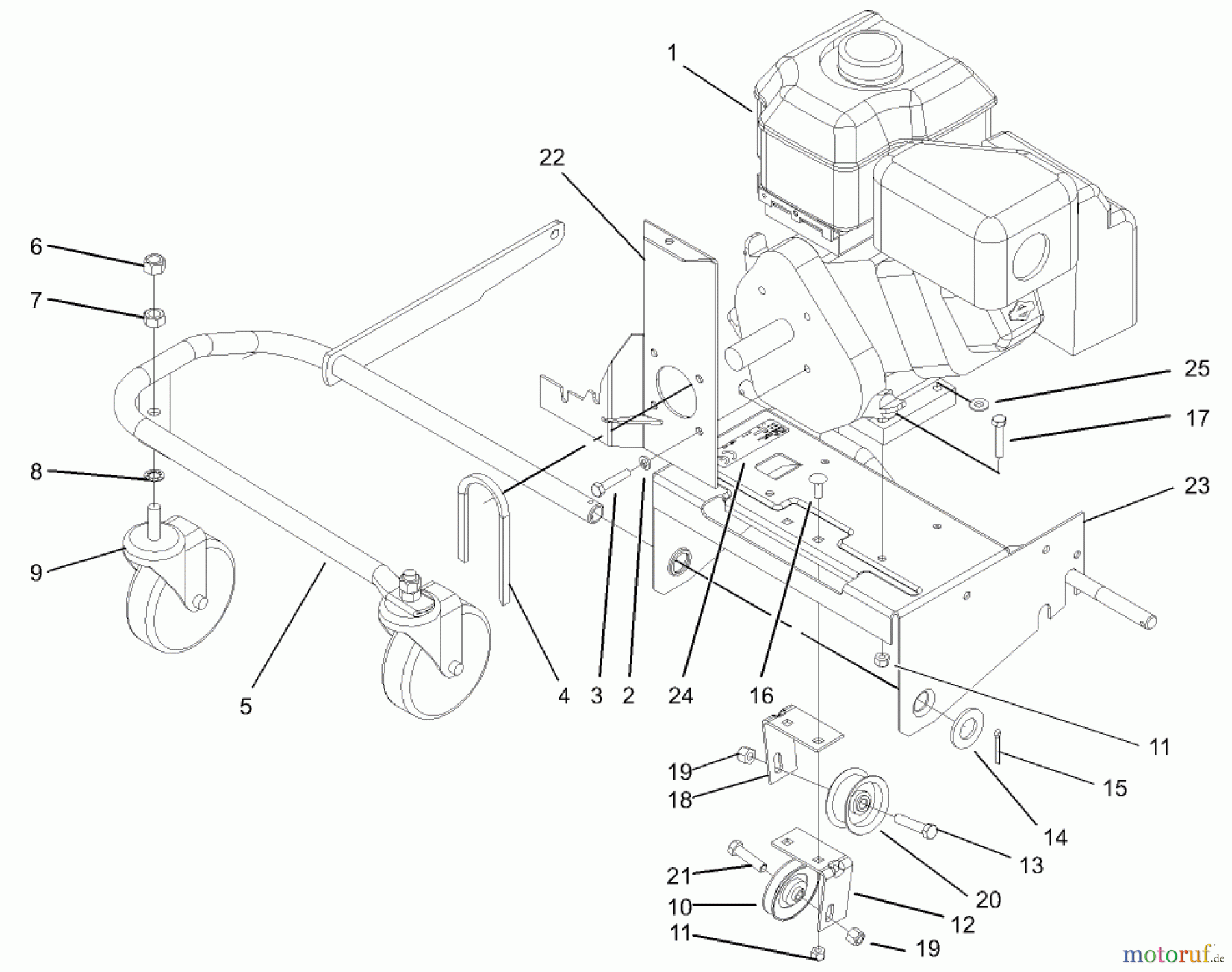 Toro Neu Blowers/Vacuums/Chippers/Shredders 62925 - Toro 5.5 hp Lawn Vacuum, 2001 (210000001-210999999) ENGINE AND FRONT WHEEL SUPPORT ASSEMBLY