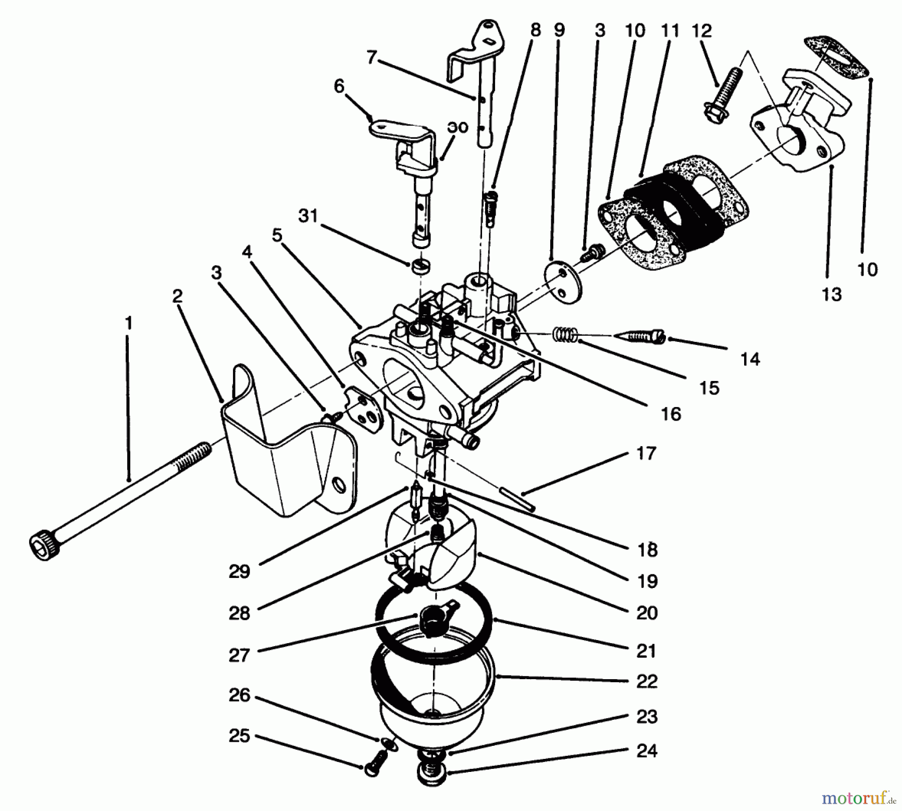  Toro Neu Snow Blowers/Snow Throwers Seite 1 38186 - Toro CCR 2000 Snowthrower, 1995 (5900001-5999999) CARBURETOR ASSEMBLY (ENGINE MODEL 47PS5-5)