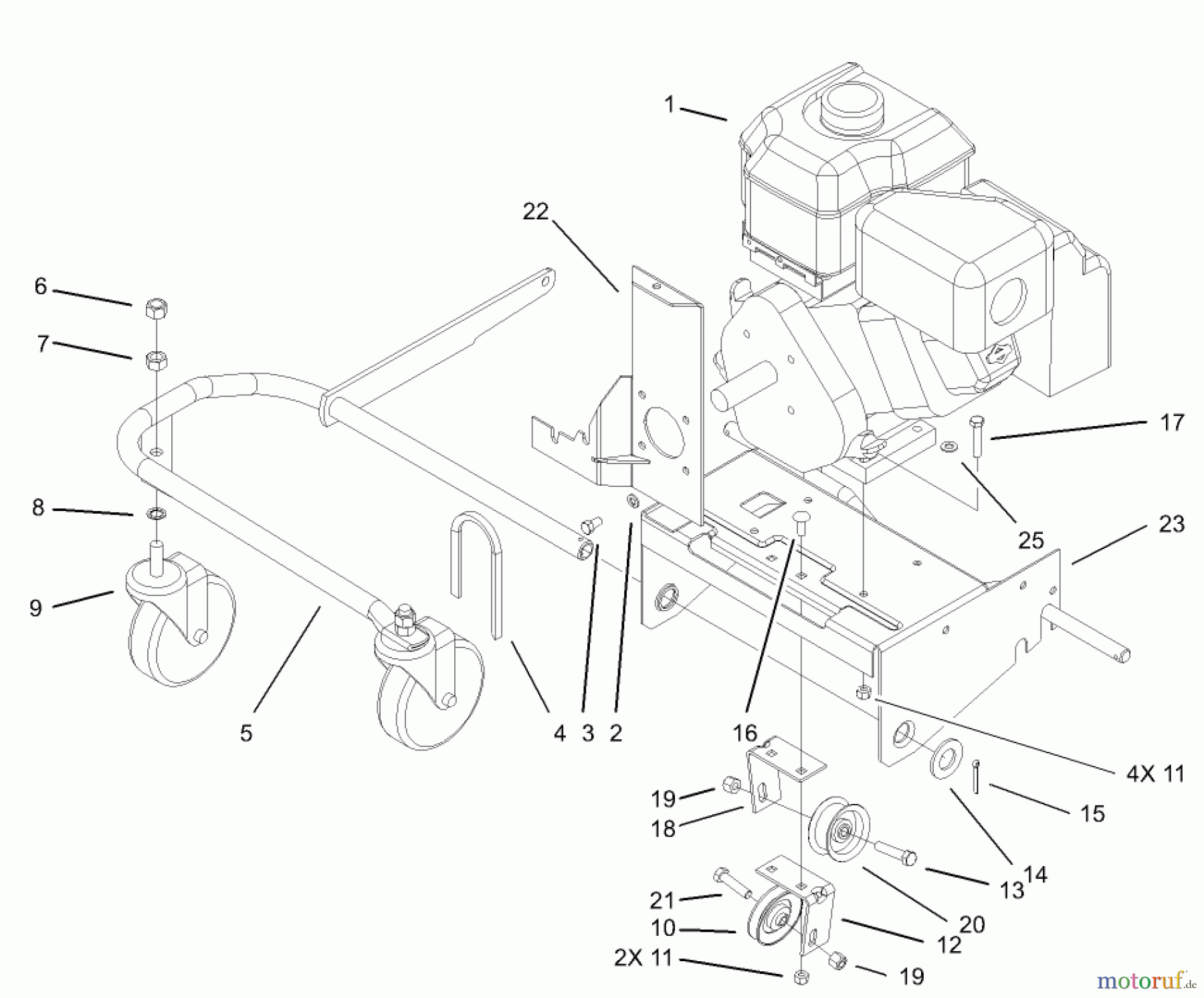  Toro Neu Blowers/Vacuums/Chippers/Shredders 62925 - Toro 5.5 hp Lawn Vacuum, 2002 (220000001-220999999) ENGINE AND WHEEL SUPPORT ASSEMBLY