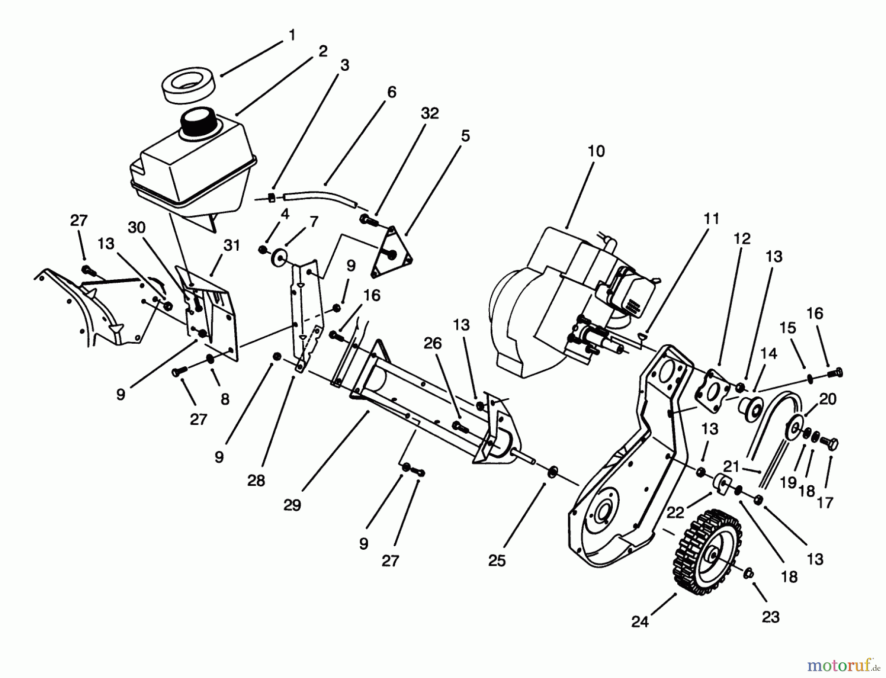  Toro Neu Snow Blowers/Snow Throwers Seite 1 38190 - Toro CCR 1000 Snowthrower, 1994 (49000001-49999999) ENGINE & FRAME ASSEMBLY