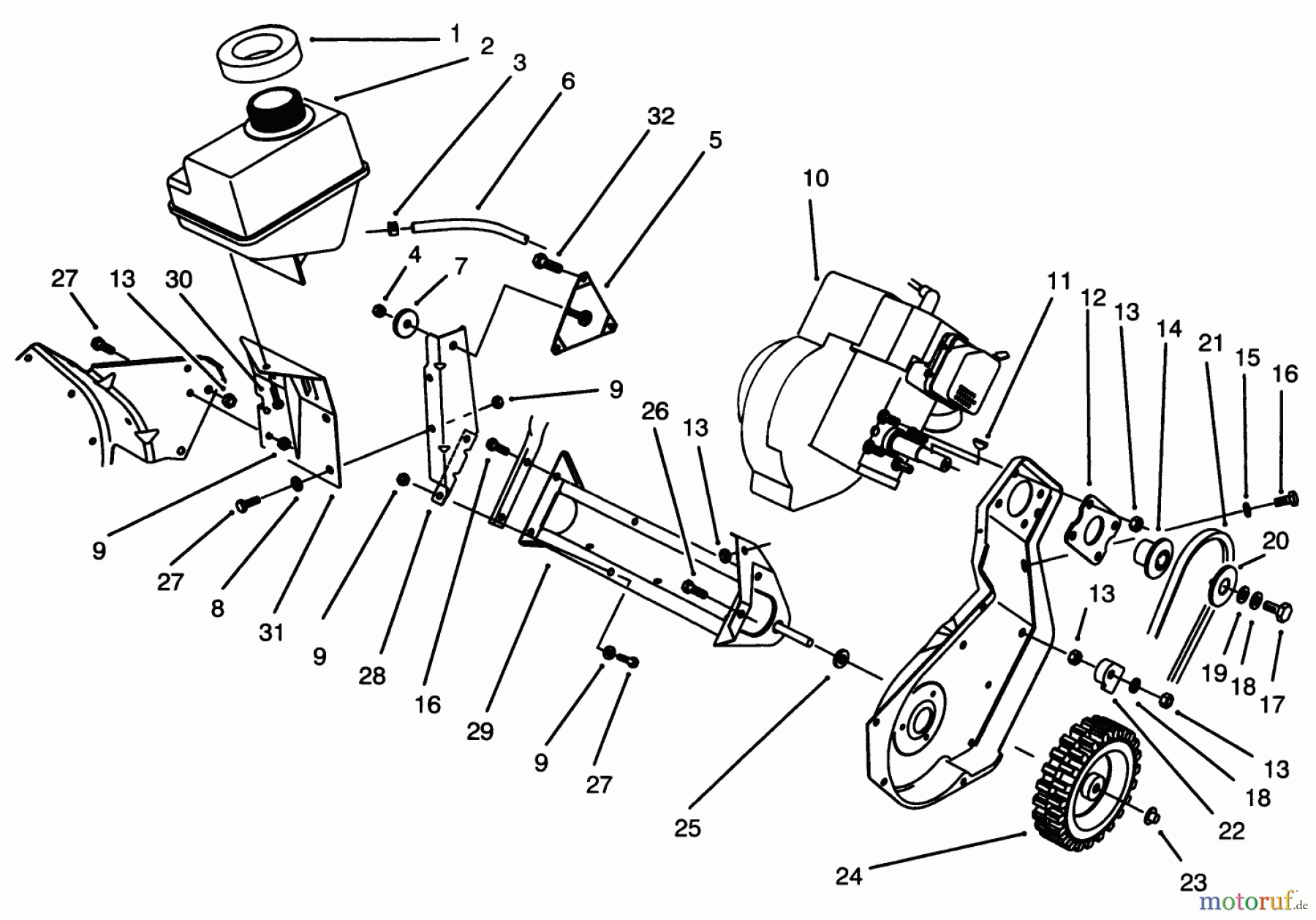  Toro Neu Snow Blowers/Snow Throwers Seite 1 38190 - Toro CCR 1000 Snowthrower, 1995 (59000001-59999999) ENGINE & FRAME ASSEMBLY MODEL 38190 (RECOIL)