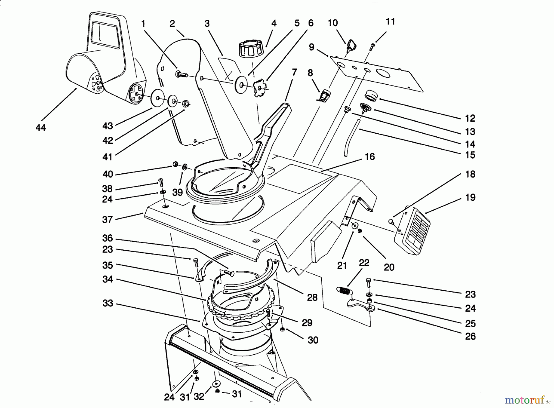  Toro Neu Snow Blowers/Snow Throwers Seite 1 38195 - Toro CCR 1000 Snowthrower, 1992 (2000001-2999999) UPPER SHROUD ASSEMBLY