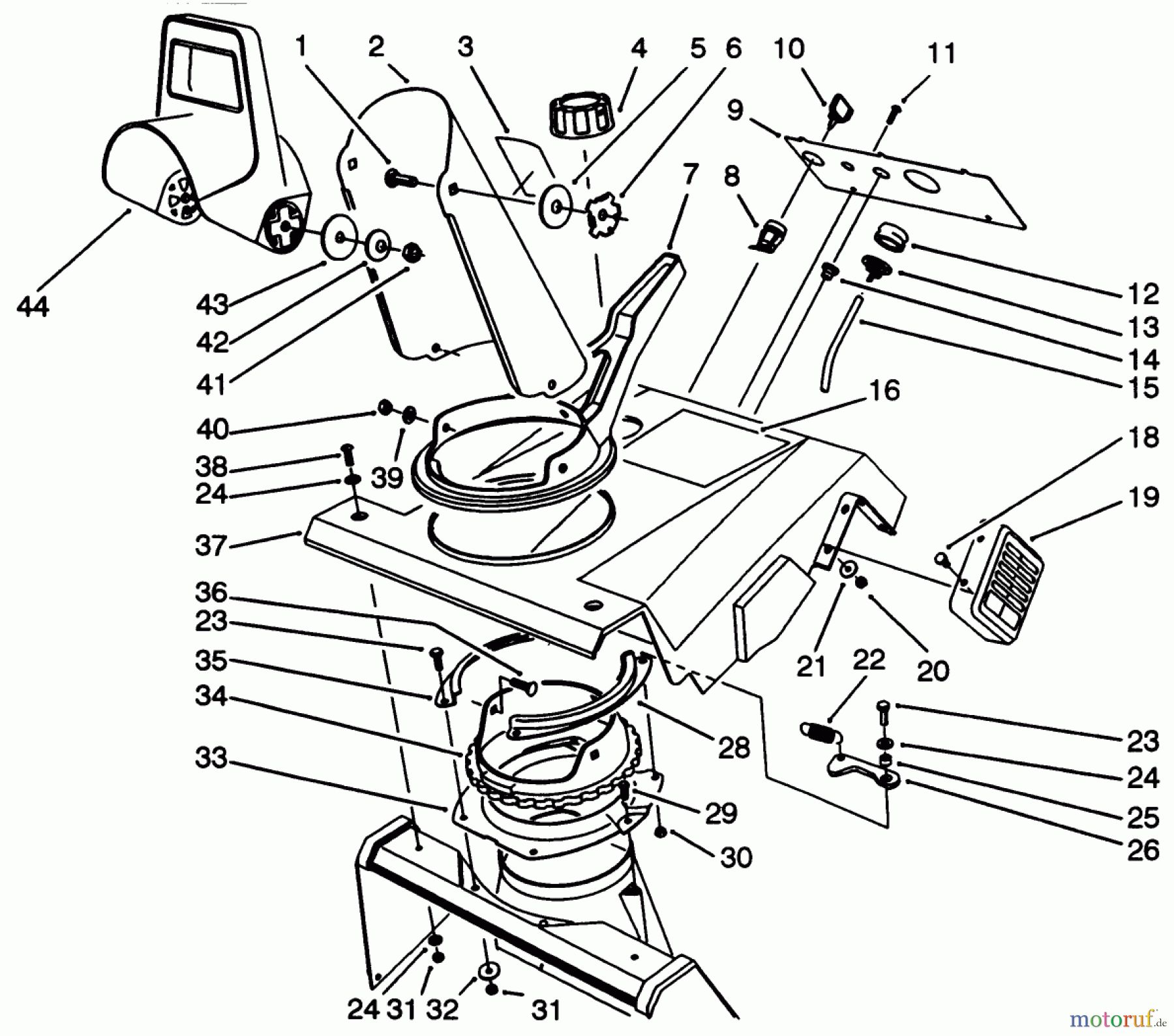  Toro Neu Snow Blowers/Snow Throwers Seite 1 38196 - Toro CCR 1000 Snowthrower, 1993 (3900001-3999999) UPPER SHROUD ASSEMBLY
