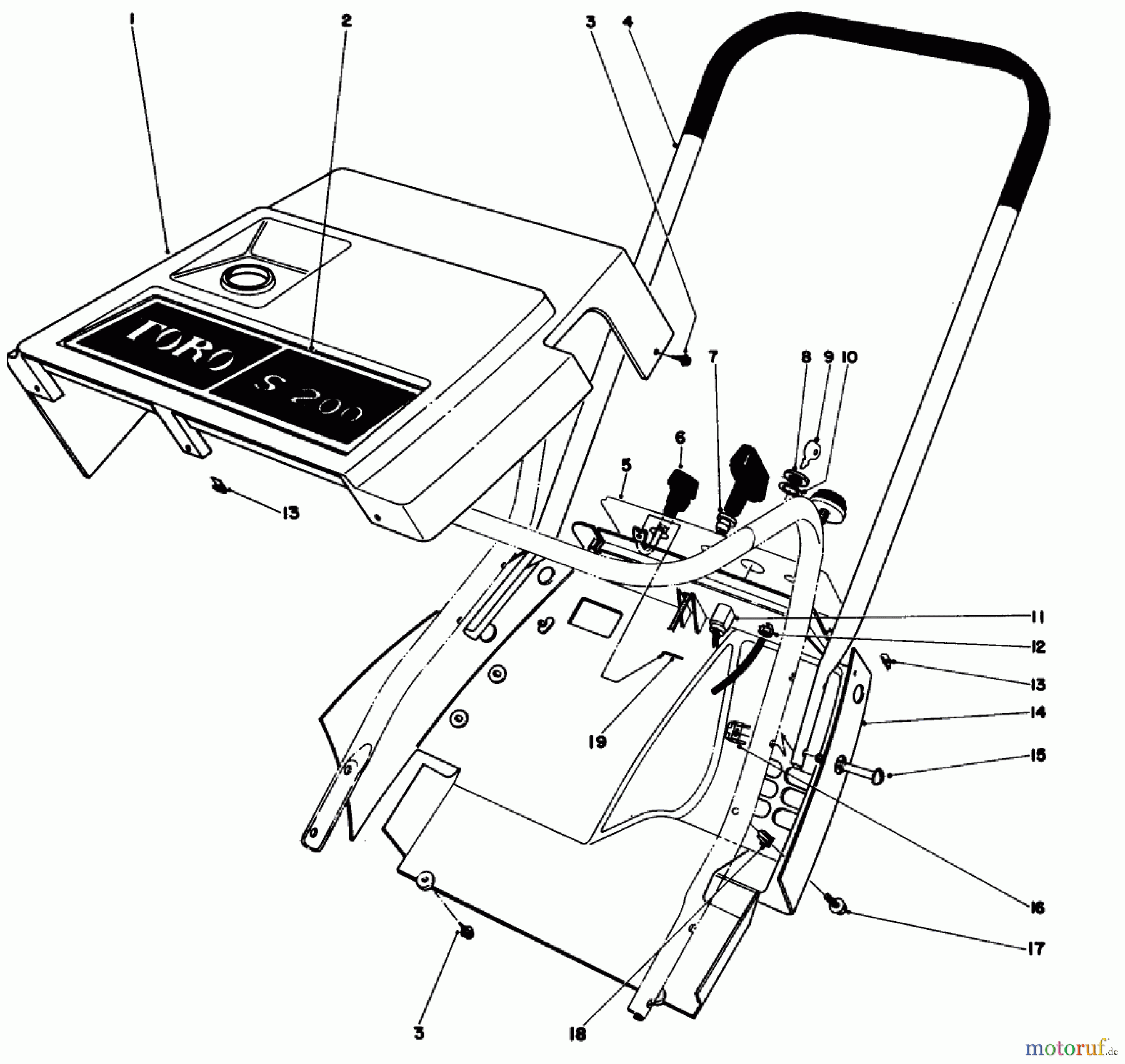 Toro Neu Snow Blowers/Snow Throwers Seite 1 38232 (S-200) - Toro S-200 Snowthrower, 1982 (2000001-2999999) SHROUD & HANDLE ASSEMBLY