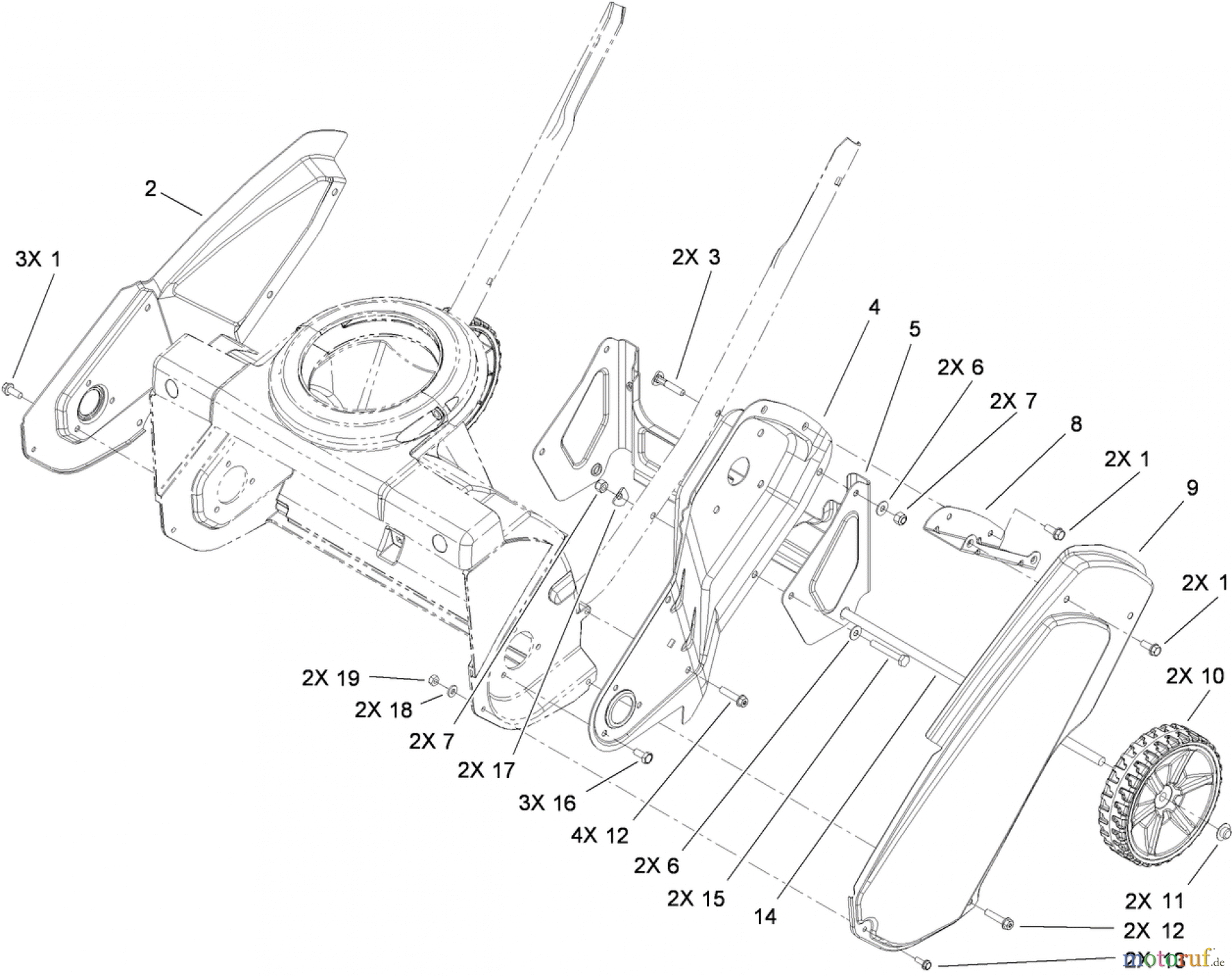Toro Neu Snow Blowers/Snow Throwers Seite 1 38283 - Toro Powerlite Snowthrower, 2012 (312000001-312999999) MAIN FRAME AND WHEEL ASSEMBLY