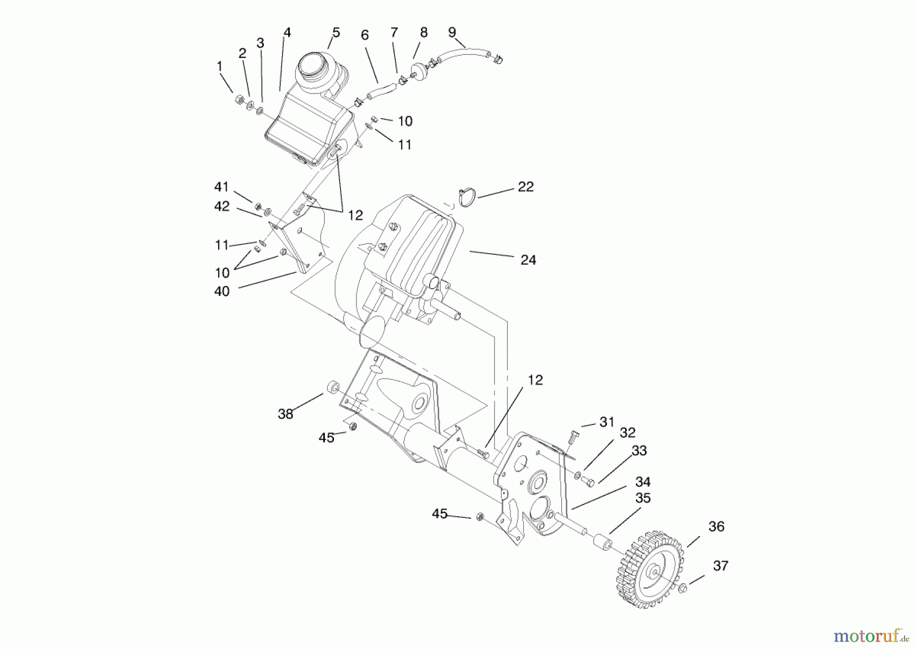 Toro Neu Snow Blowers/Snow Throwers Seite 1 38412 (2400) - Toro CCR 2400 Snowthrower, 1998 (8900001-8999999) ENGINE AND FUEL TANK ASSEMBLY
