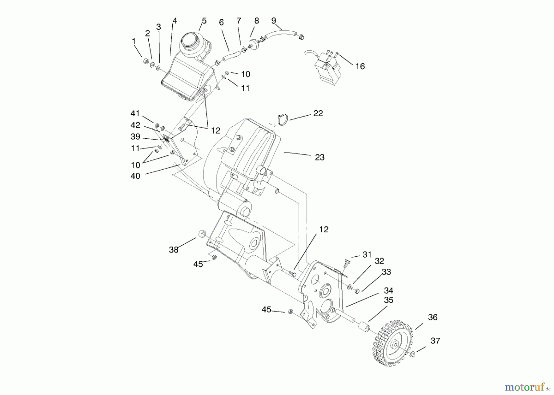  Toro Neu Snow Blowers/Snow Throwers Seite 1 38414 (2400) - Toro CCR 2400 Snowthrower, 1998 (8900001-8999999) ENGINE AND FUEL TANK ASSEMBLY