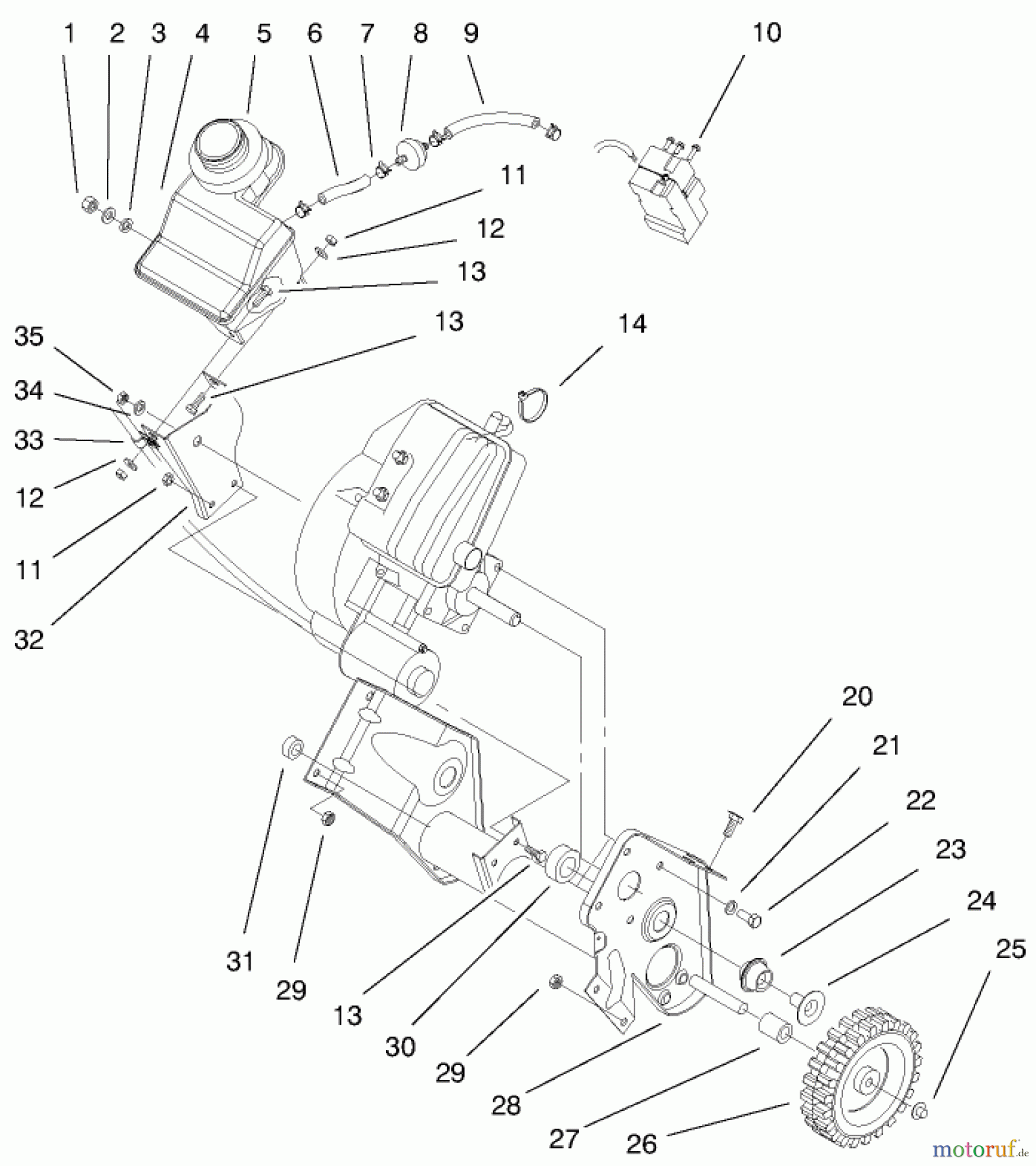 Toro Neu Snow Blowers/Snow Throwers Seite 1 38422 (2500) - Toro CCR 2500 Snowthrower, 1999 (9900001-9999999) ENGINE AND GAS TANK ASSEMBLY