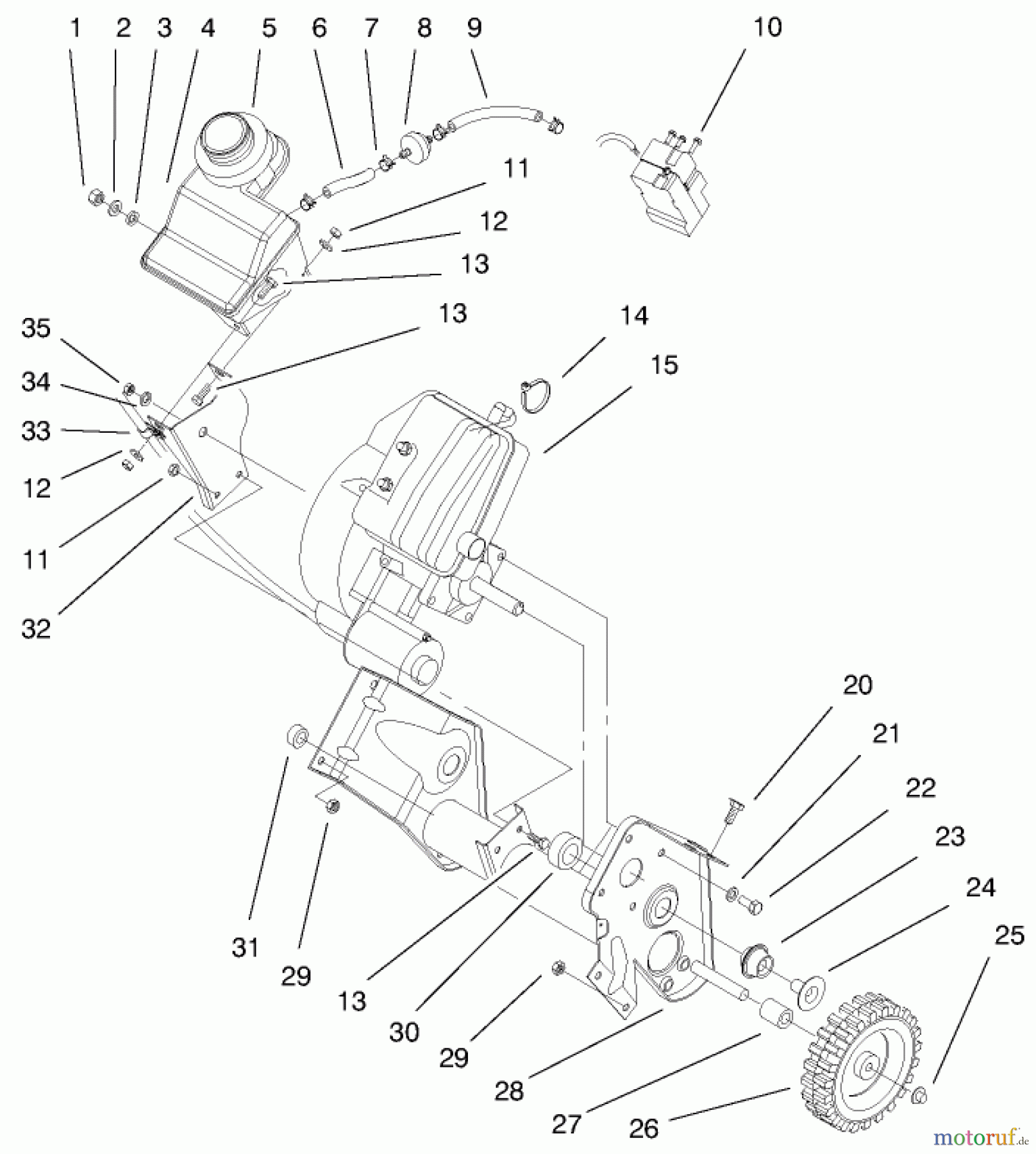 Toro Neu Snow Blowers/Snow Throwers Seite 1 38433 (3000) - Toro CCR 3000 Snowthrower, 1999 (9900001-9999999) ENGINE AND GAS TANK ASSEMBLY