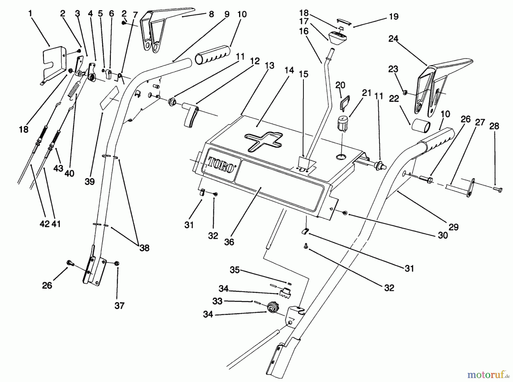  Toro Neu Snow Blowers/Snow Throwers Seite 1 38505 (624) - Toro 624 Power Shift Snowthrower, 1991 (1000001-1999999) HANDLE ASSEMBLY