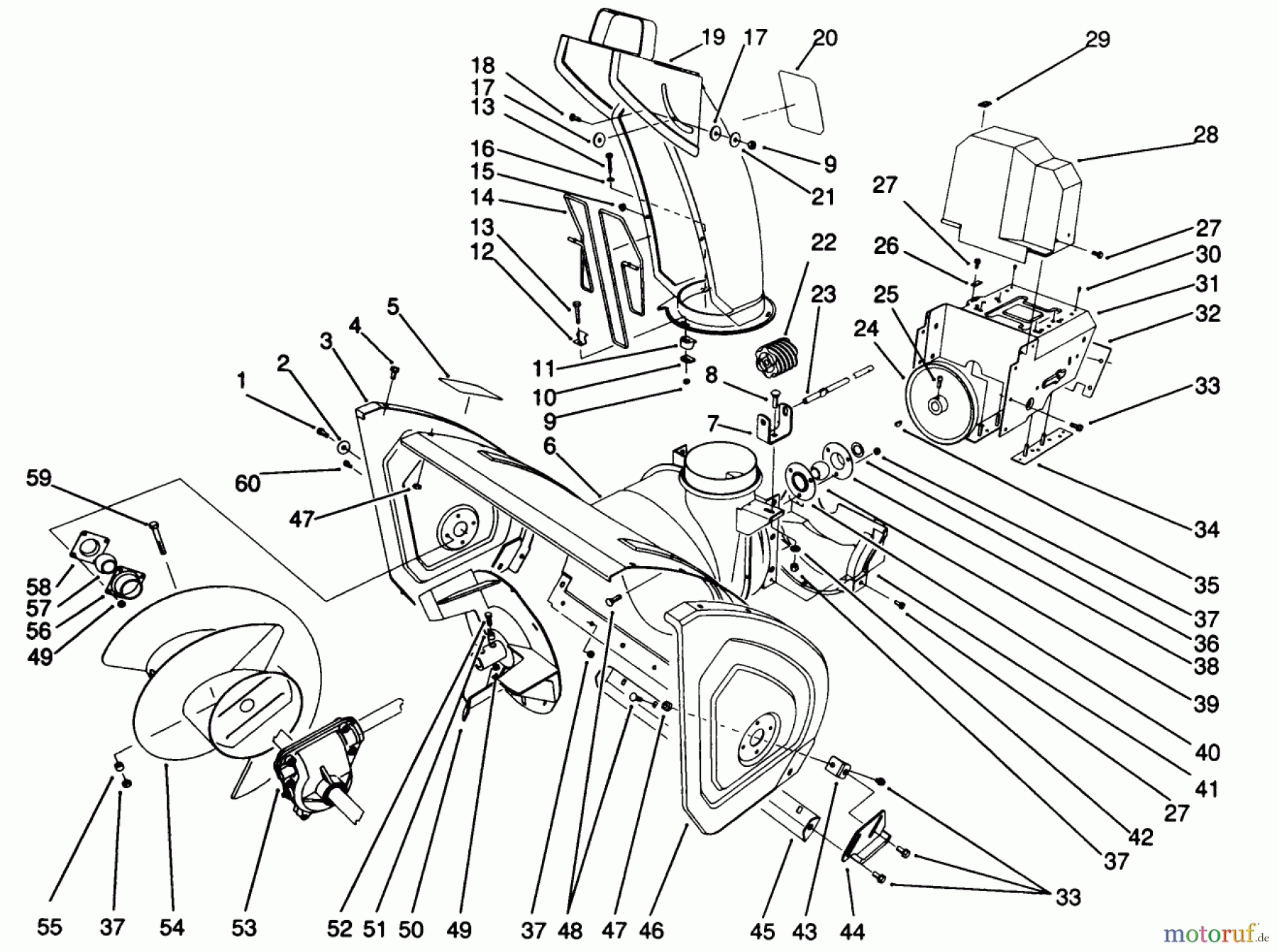  Toro Neu Snow Blowers/Snow Throwers Seite 1 38505 (624) - Toro 624 Power Shift Snowthrower, 1991 (1000001-1999999) HOUSING & CHUTE ASSEMBLY