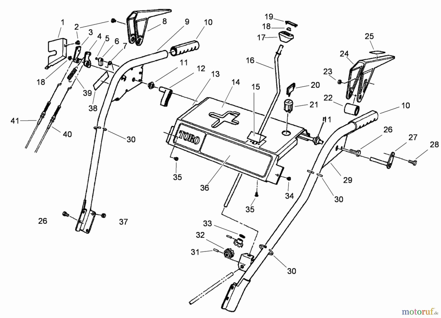  Toro Neu Snow Blowers/Snow Throwers Seite 1 38513 (624) - Toro 624 Power Shift Snowthrower, 1989 (9000001-9999999) HANDLE ASSEMBLY