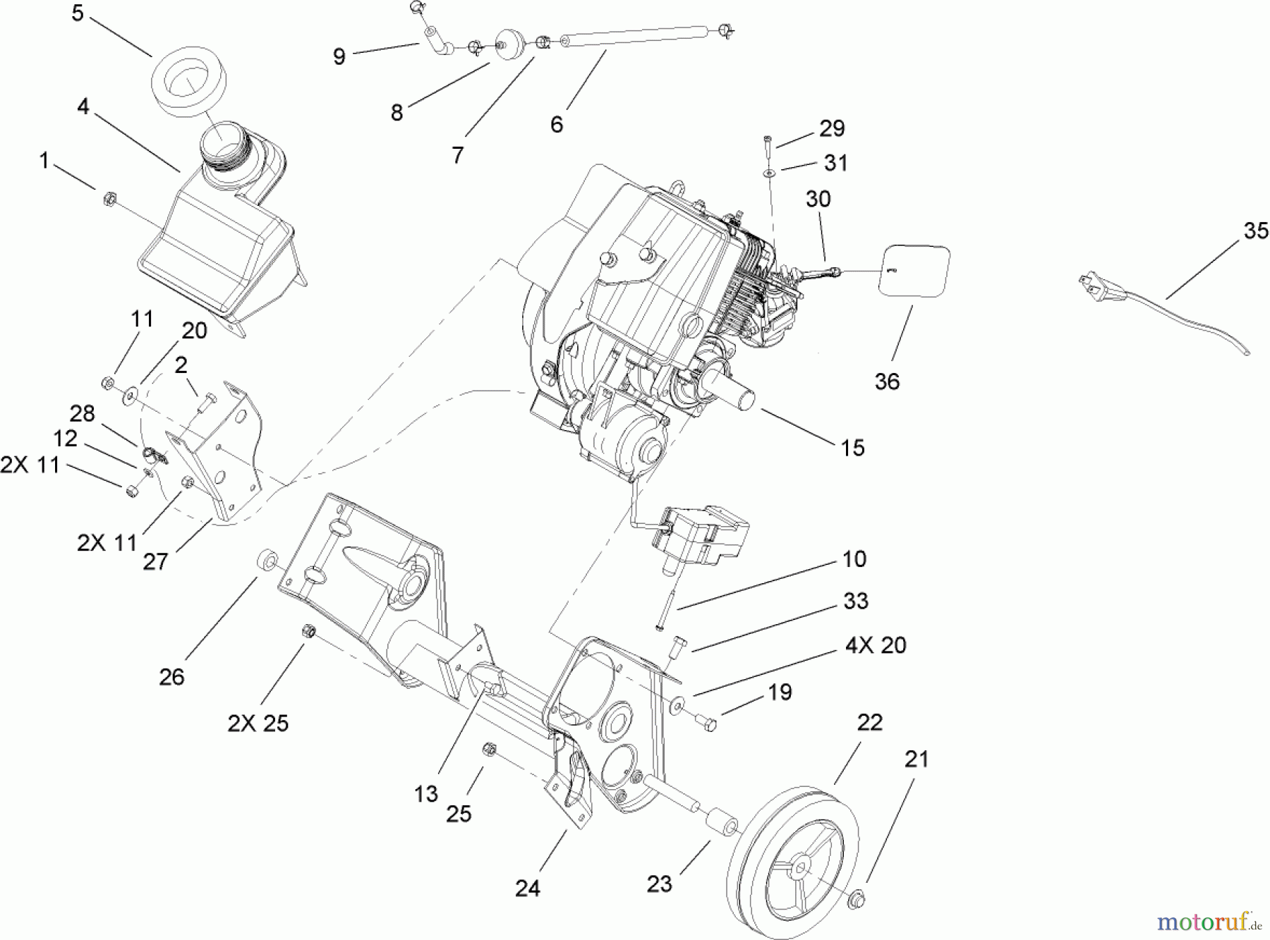 Toro Neu Snow Blowers/Snow Throwers Seite 1 38516 (2450) - Toro CCR 2450 GTS Snowthrower, 2007 (270000001-270010000) ENGINE, GAS TANK AND FRAME ASSEMBLY