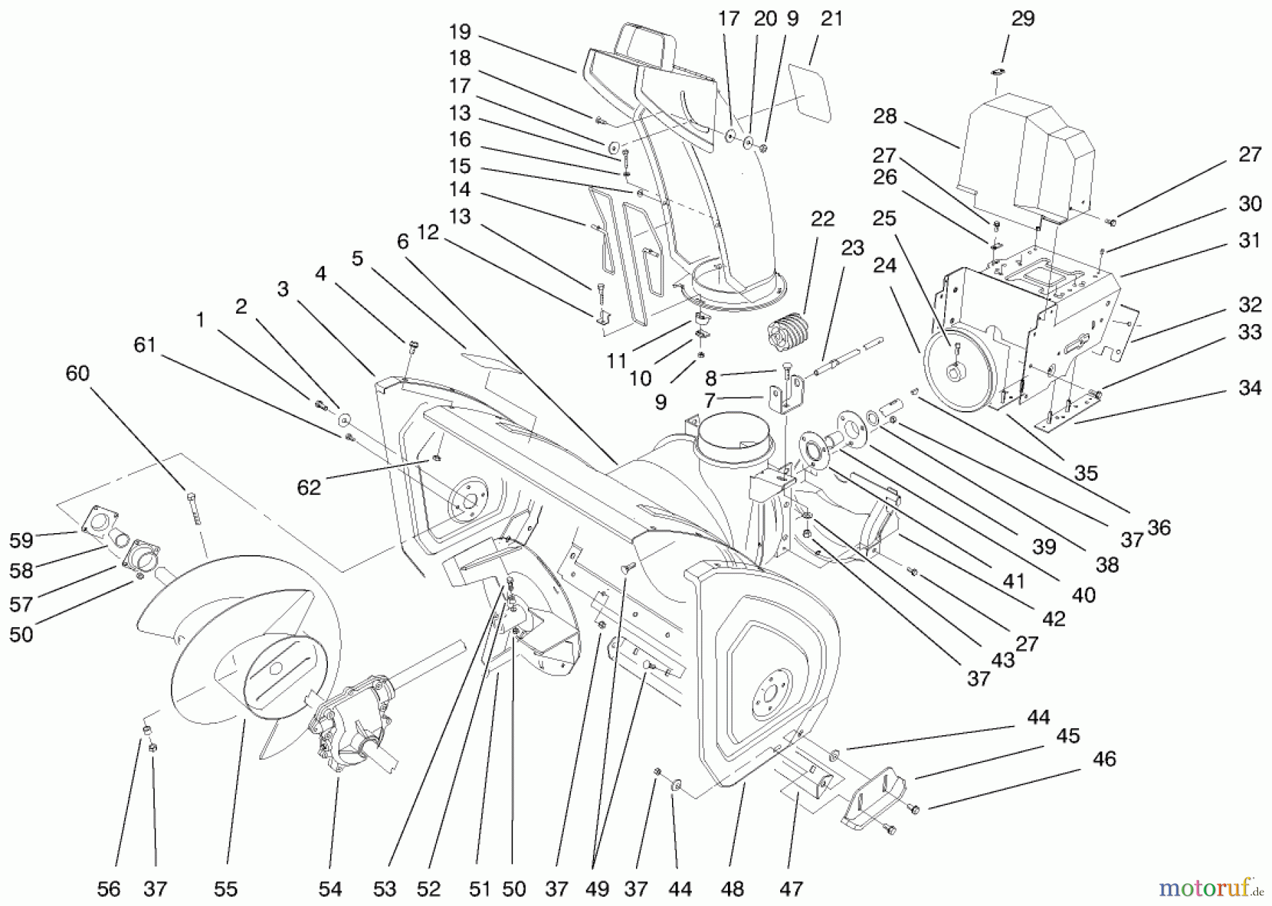 Toro Neu Snow Blowers/Snow Throwers Seite 1 38546 (824) - Toro 824 Power Shift Snowthrower, 1999 (99000001-99999999) HOUSING AND CHUTE ASSEMBLY