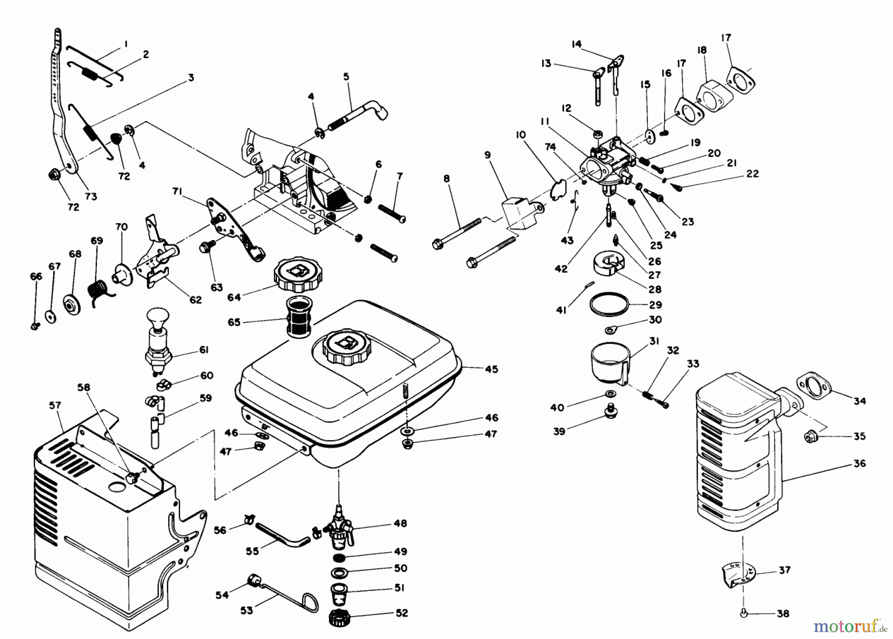  Toro Neu Snow Blowers/Snow Throwers Seite 1 38545 (828) - Toro 828 Power Shift Snowthrower, 1988 (8000001-8999999) FUEL SYSTEM & MUFFLER ASSEMBLIES