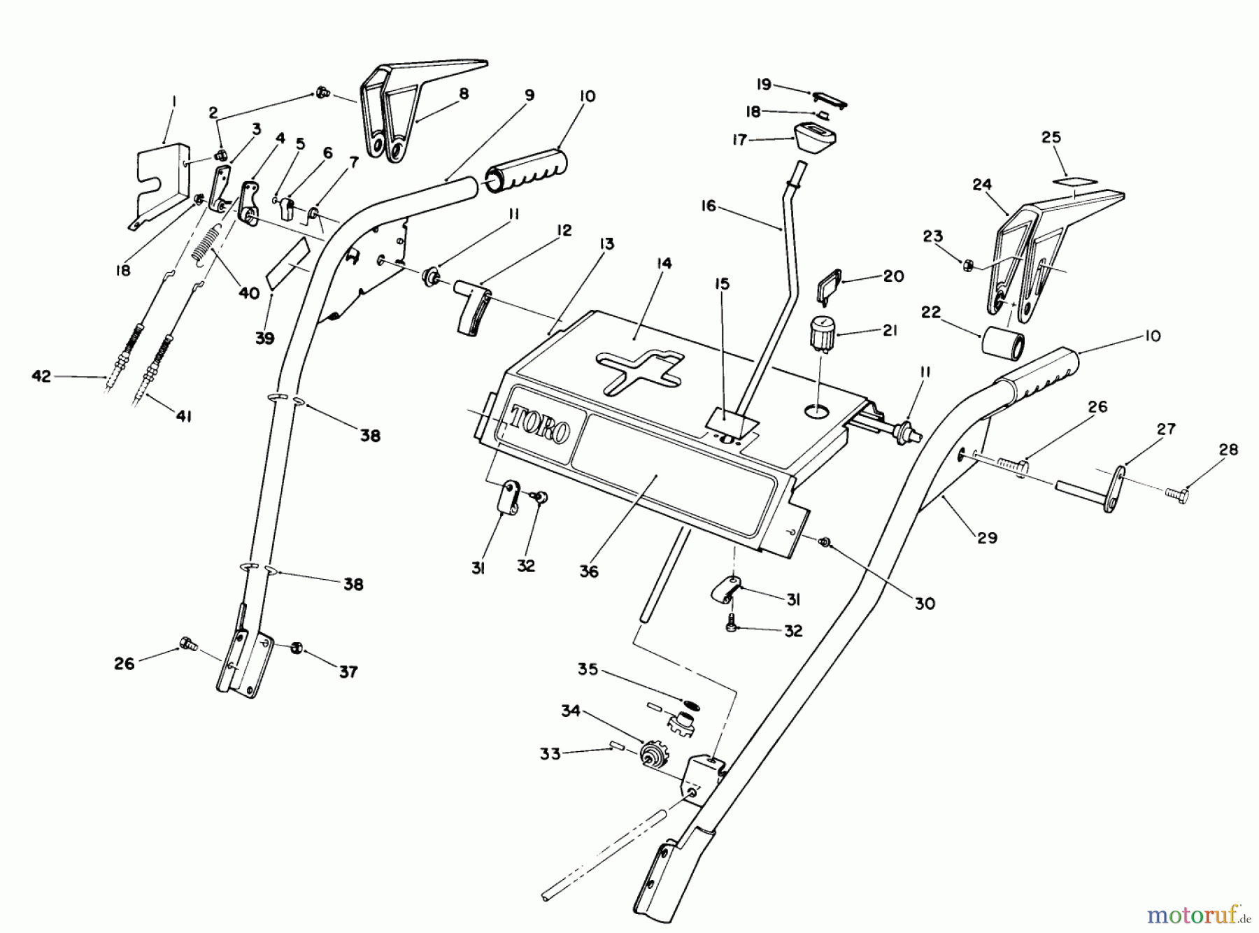  Toro Neu Snow Blowers/Snow Throwers Seite 1 38545 (828) - Toro 828 Power Shift Snowthrower, 1989 (9000001-9999999) HANDLE ASSEMBLY