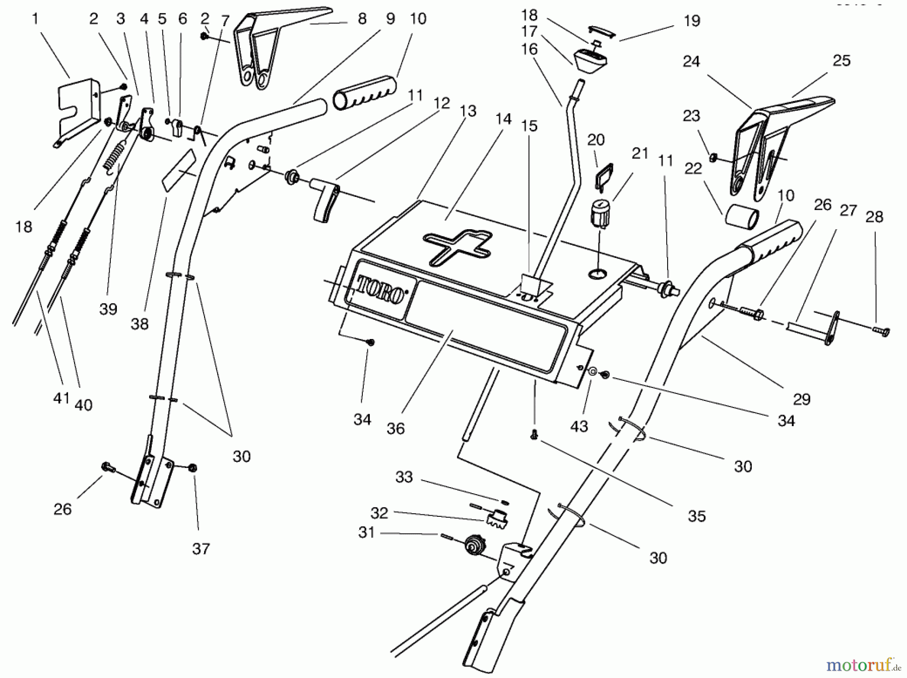 Toro Neu Snow Blowers/Snow Throwers Seite 1 38555 (1028) - Toro 1028 Power Shift Snowthrower, 1997 (790000001-799999999) HANDLE ASSEMBLY