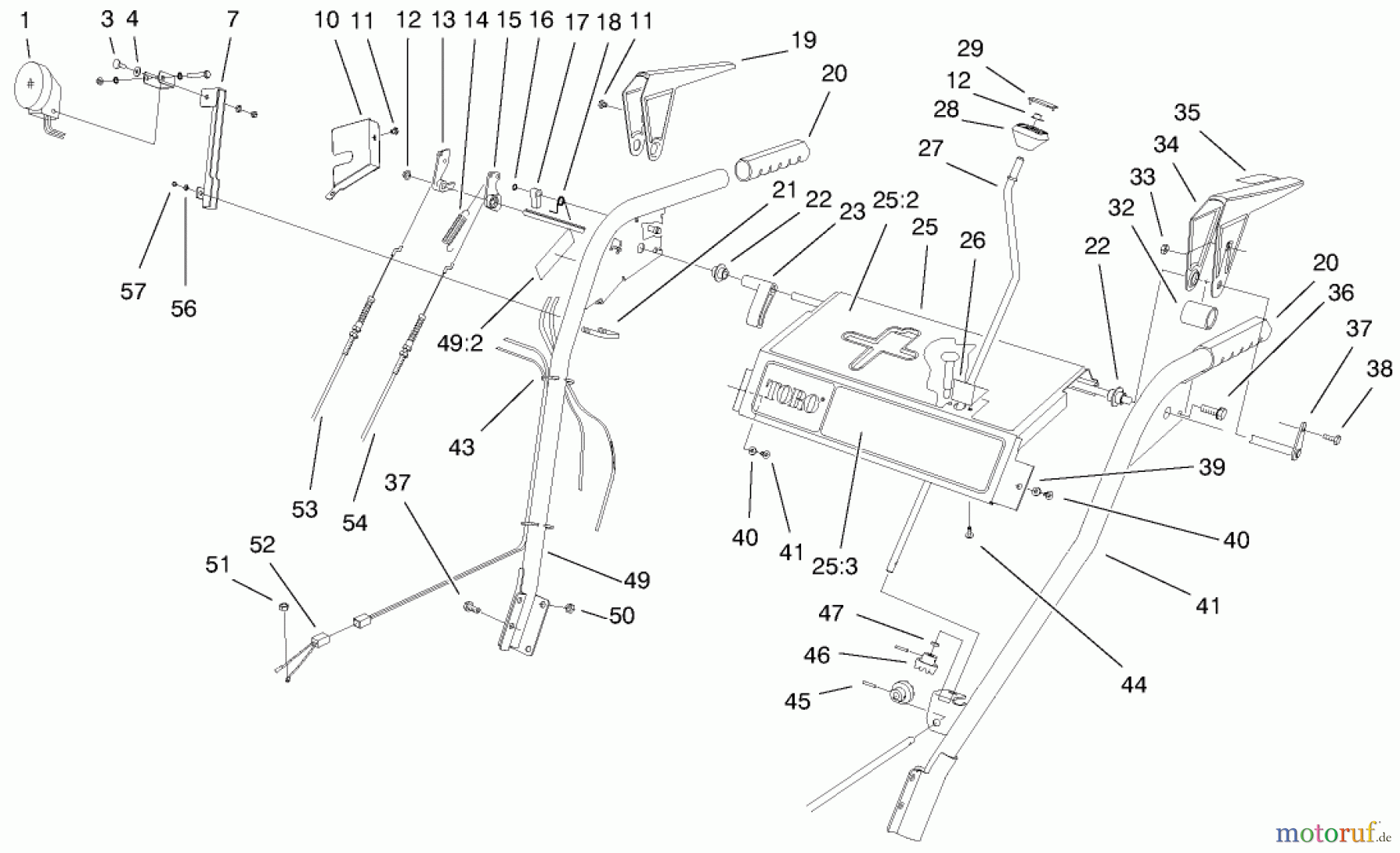  Toro Neu Snow Blowers/Snow Throwers Seite 1 38560 (1028) - Toro 1028 Power Shift Snowthrower, 2000 (200000001-200999999) HANDLE AND CONTROL ASSEMBLY