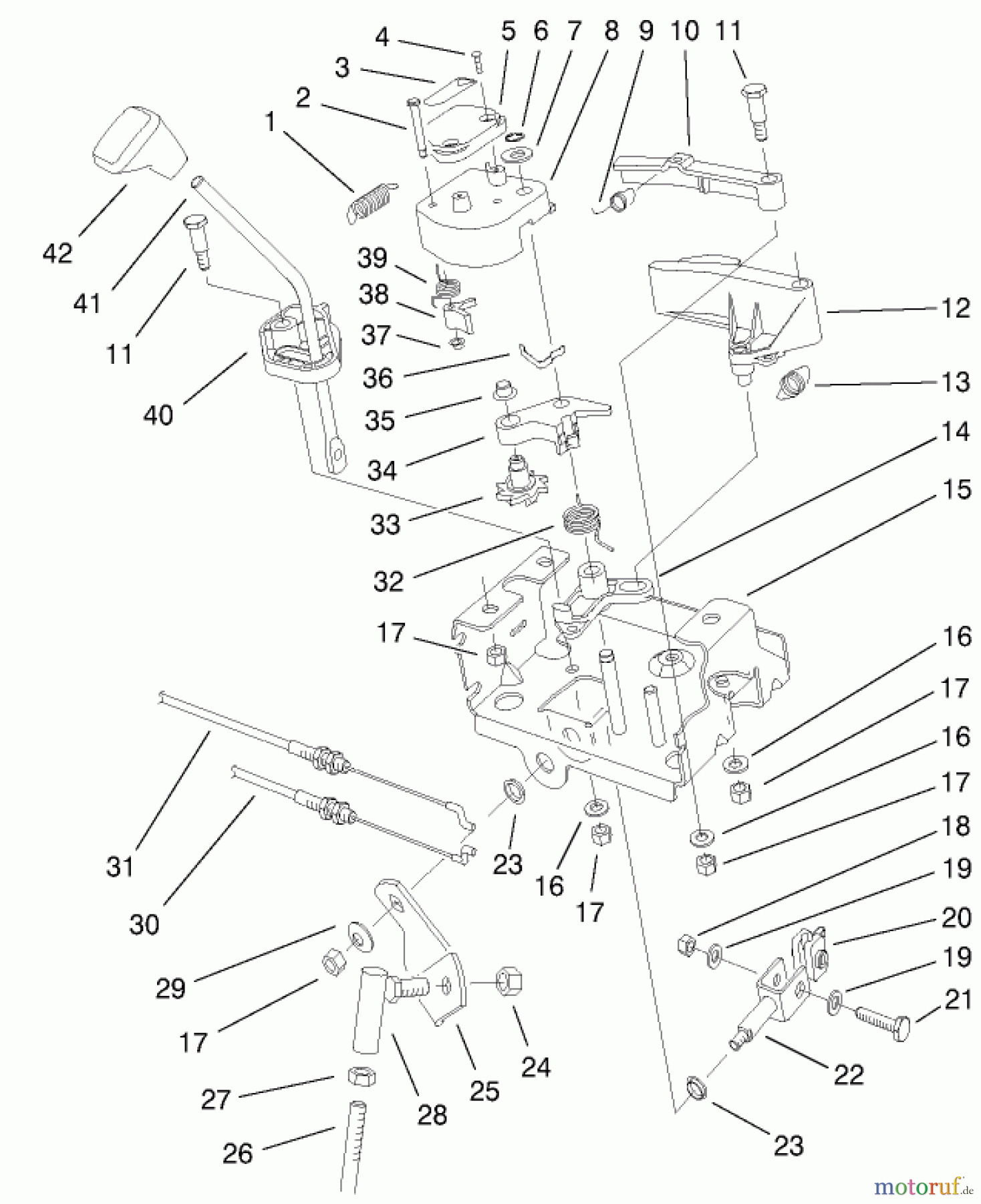 Toro Neu Snow Blowers/Snow Throwers Seite 1 38559 (1028) - Toro 1028 Power Shift Snowthrower, 2001 (210000001-210999999) POWER SHIFT CONTROL ASSEMBLY