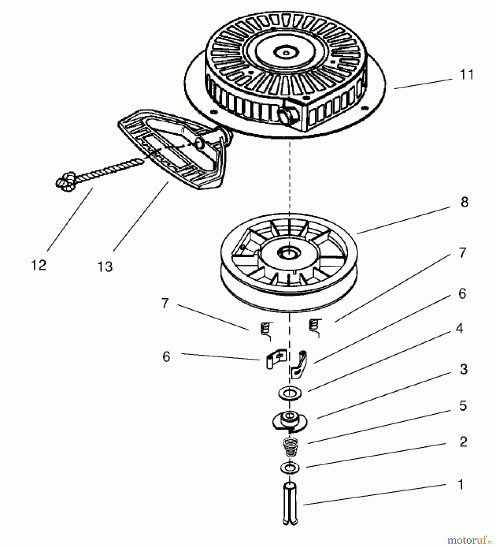 Toro Neu Snow Blowers/Snow Throwers Seite 1 38559 (1028) - Toro 1028 Power Shift Snowthrower, 2003 (230000001-230999999) RECOIL STARTER NO. 590749