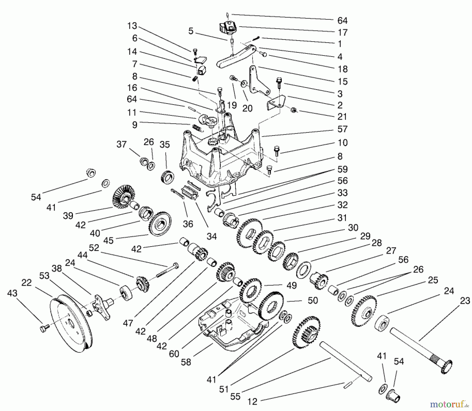 Toro Neu Snow Blowers/Snow Throwers Seite 1 38559 (1028) - Toro 1028 Power Shift Snowthrower, 2003 (230000001-230999999) TRACTION GEARCASE ASSEMBLY NO. 66-8030