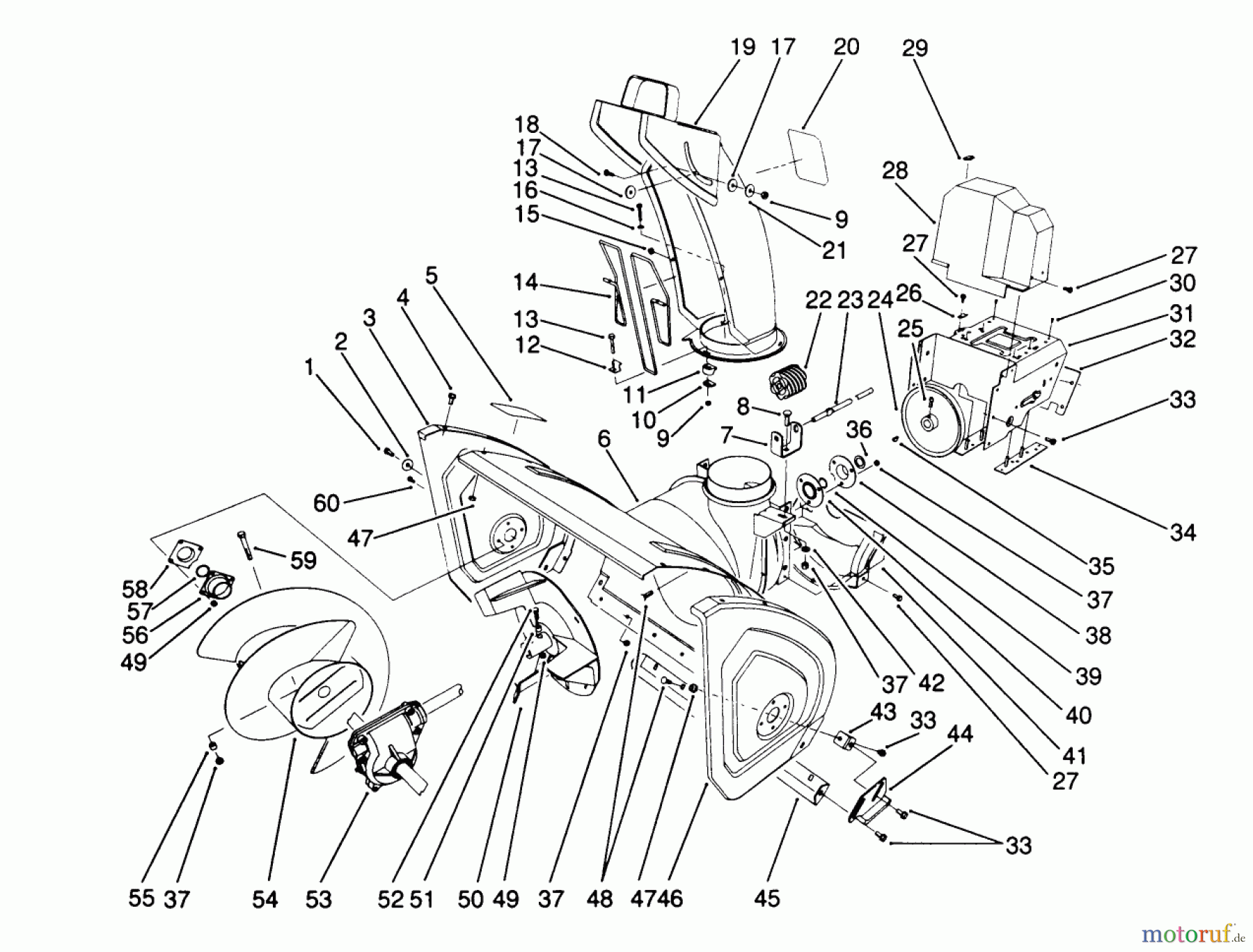  Toro Neu Snow Blowers/Snow Throwers Seite 1 38580 (1132) - Toro 1132 Power Shift Snowthrower, 1991 (1000001-1999999) HOUSING & CHUTE ASSEMBLY
