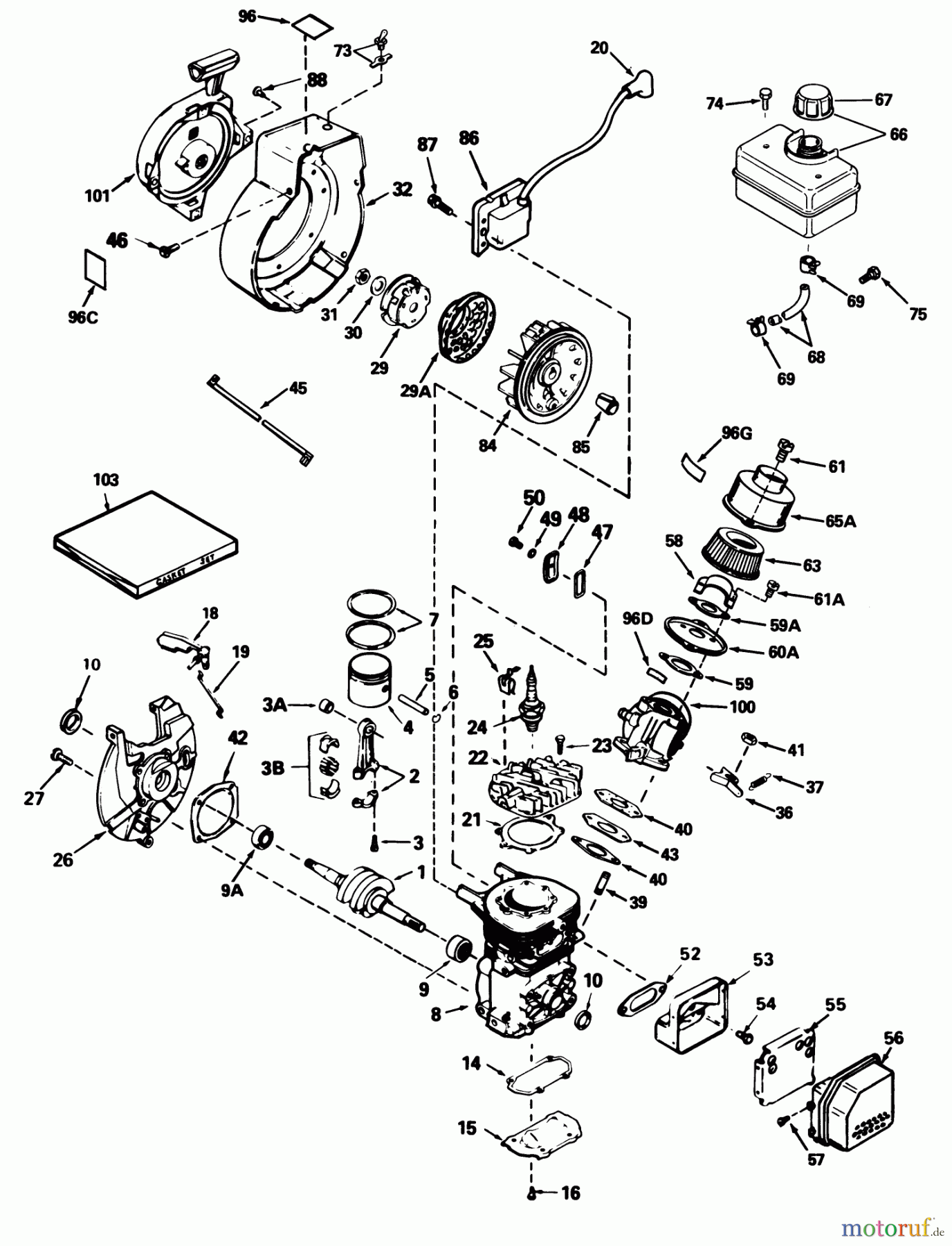 Toro Neu Edgers 58432 - Toro 2-Cycle Edger, 1988 (8000001-8999999) ENGINE TECUMSEH MODEL NO. AH600-1654N