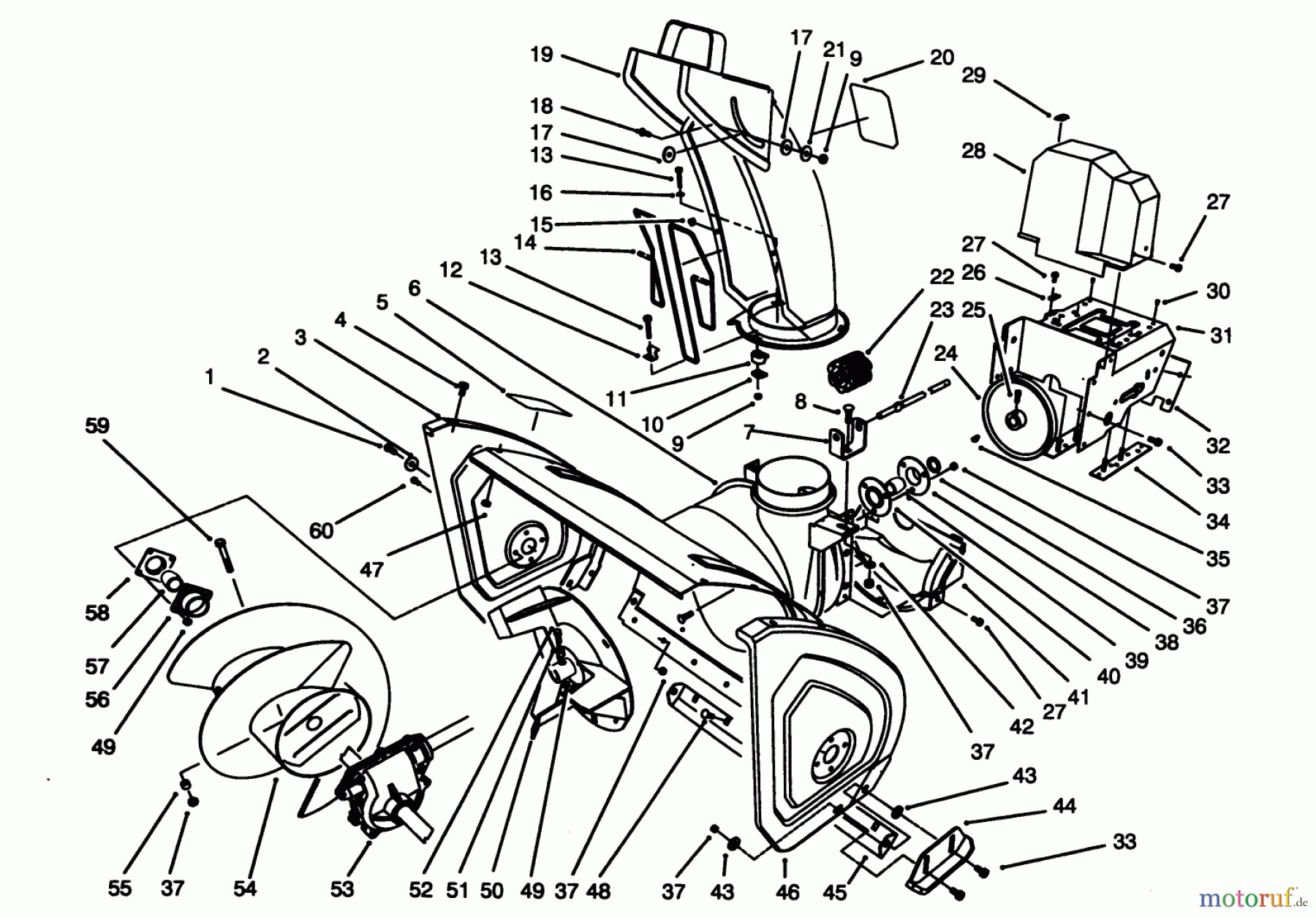 Toro Neu Snow Blowers/Snow Throwers Seite 1 38580 (1132) - Toro 1132 Power Shift Snowthrower, 1995 (5900001-5999999) HOUSING & CHUTE ASSEMBLY
