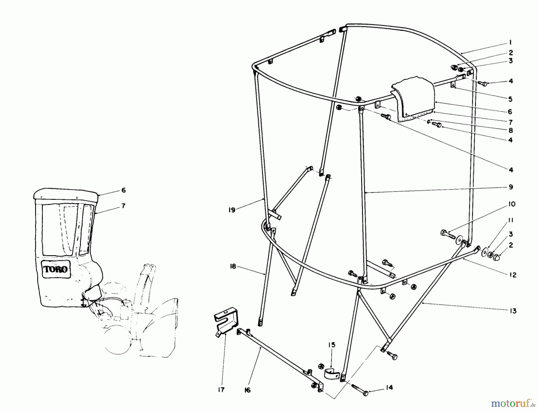  Toro Neu Snow Blowers/Snow Throwers Seite 1 38570 (828) - Toro 828 Power Shift Snowthrower, 1991 (1000001-1999999) SNOW CAB ASSEMBLY NO. 68-9500 (OPTIONAL)