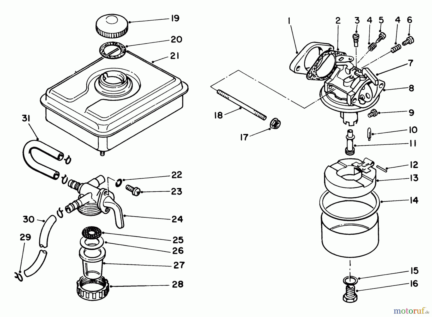 Toro Neu Edgers 58435 - Toro 3.5 hp Edger, 1985 (5000001-5999999) FUEL TANK & CARBURETOR ASSEMBLY