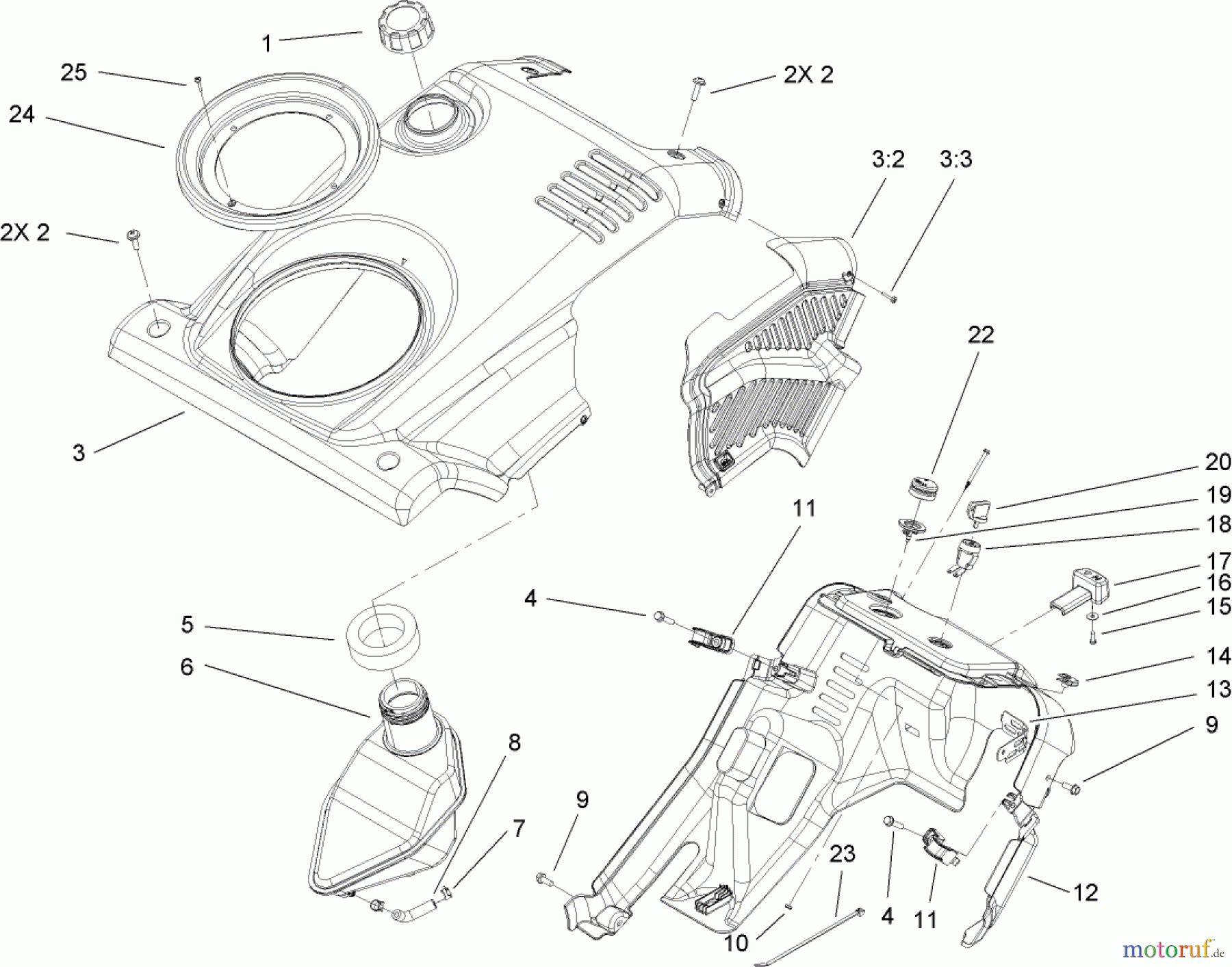 Toro Neu Snow Blowers/Snow Throwers Seite 1 38571 (6053) - Toro CCR 6053 Quick Clear Snowthrower, 2008 (280000001-280999999) SHROUD, CONTROL PANEL AND GAS TANK ASSEMBLY