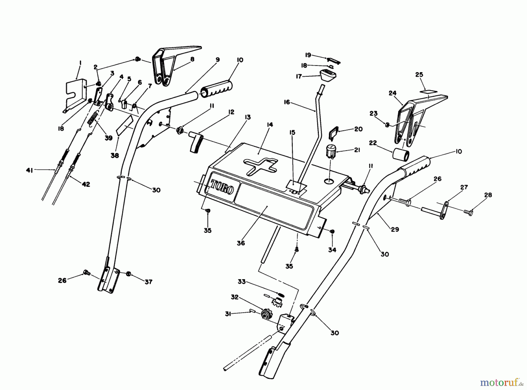  Toro Neu Snow Blowers/Snow Throwers Seite 1 38573 (828) - Toro 828 Power Shift Snowthrower, 1989 (9000001-9999999) HANDLE ASSEMBLY
