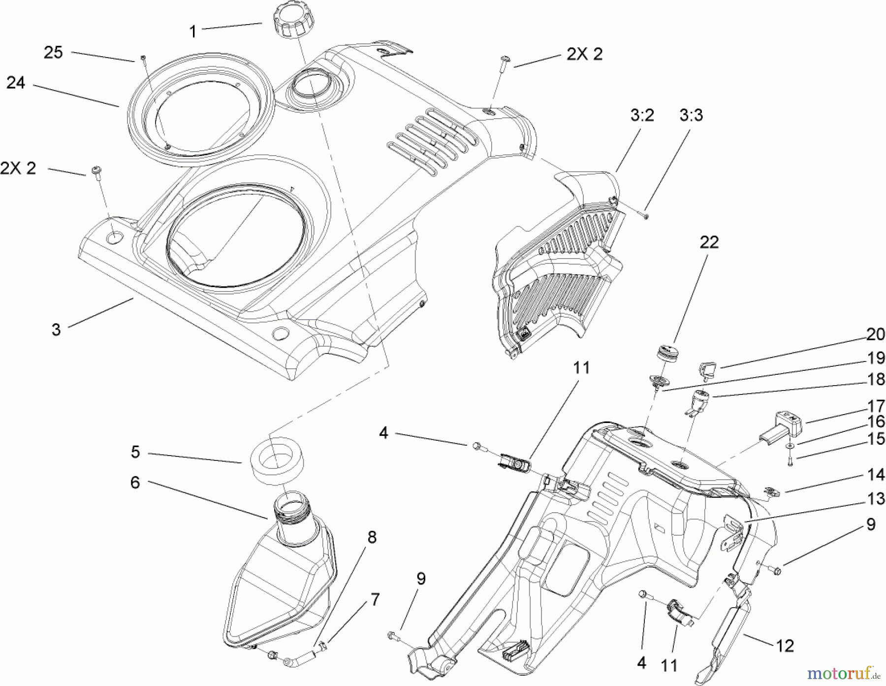Toro Neu Snow Blowers/Snow Throwers Seite 1 38575 (6053) - Toro CCR 6053 Quick Clear Snowthrower, 2008 (280000001-280999999) SHROUD, CONTROL PANEL, AND GAS TANK ASSEMBLY