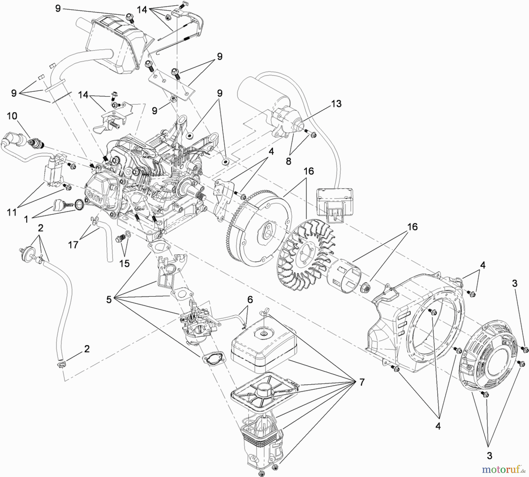  Toro Neu Snow Blowers/Snow Throwers Seite 1 38589 - Toro Power Clear Snowthrower, 2011 (311000001-311999999) ELECTRIC START ENGINE COMPONENT ASSEMBLY NO. 119-1942