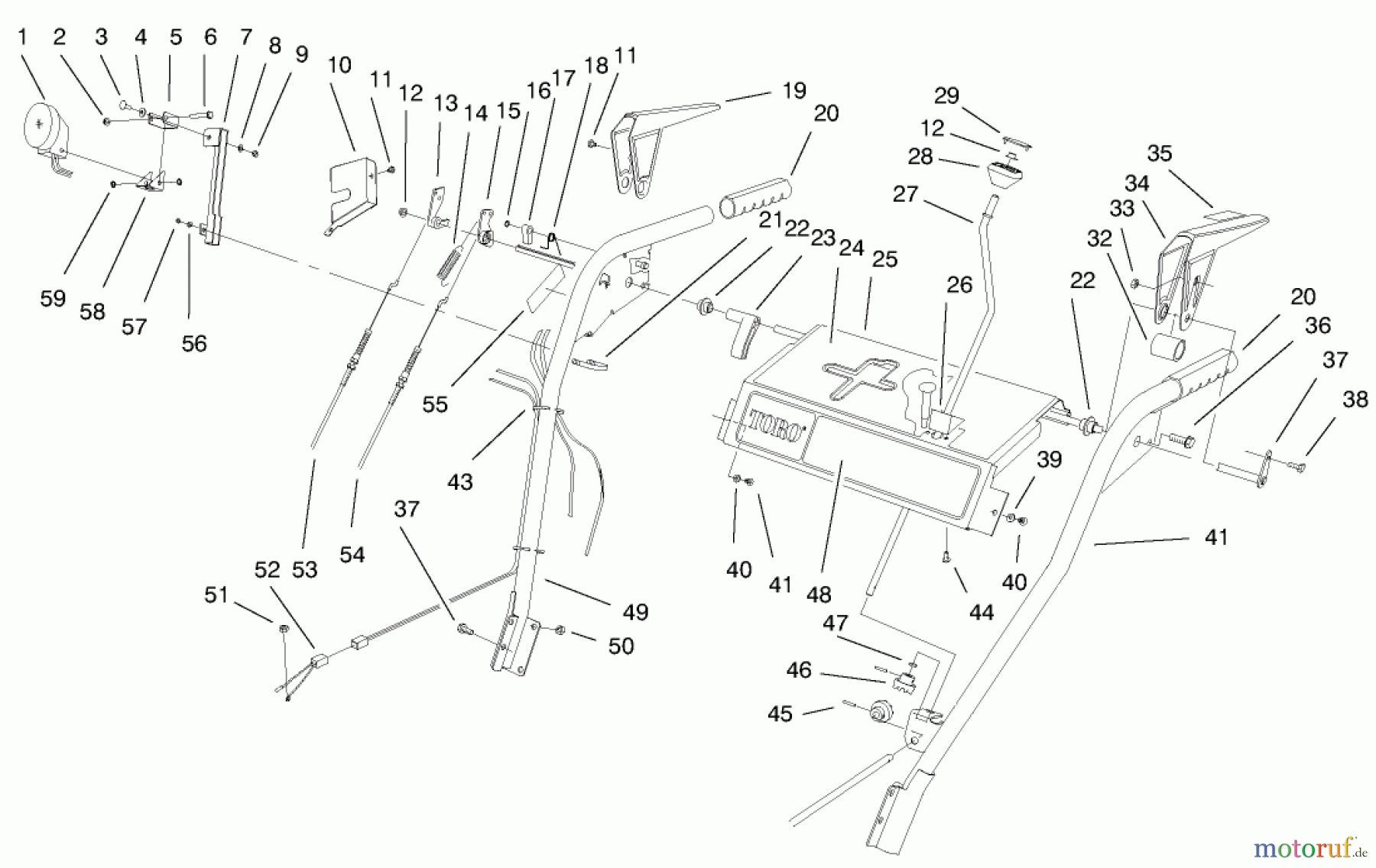  Toro Neu Snow Blowers/Snow Throwers Seite 1 38590 (1232) - Toro 1232 Power Shift Snowthrower, 1999 (9900001-9999999) HANDLE ASSEMBLY