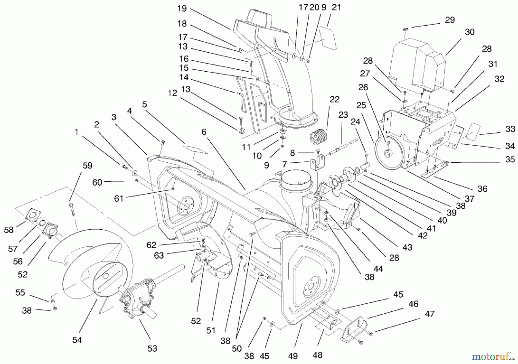  Toro Neu Snow Blowers/Snow Throwers Seite 1 38590 (1232) - Toro 1232 Power Shift Snowthrower, 1999 (9900001-9999999) HOUSING ASSEMBLY