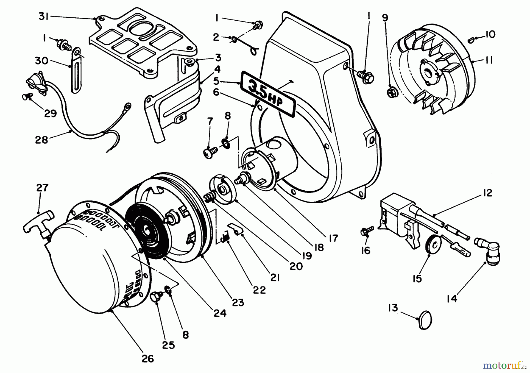 Toro Neu Engines 59270 - Toro Replacement Engine, 4-Cycle, 1984 (4000001-4999999) RECOIL STARTER ASSEMBLY